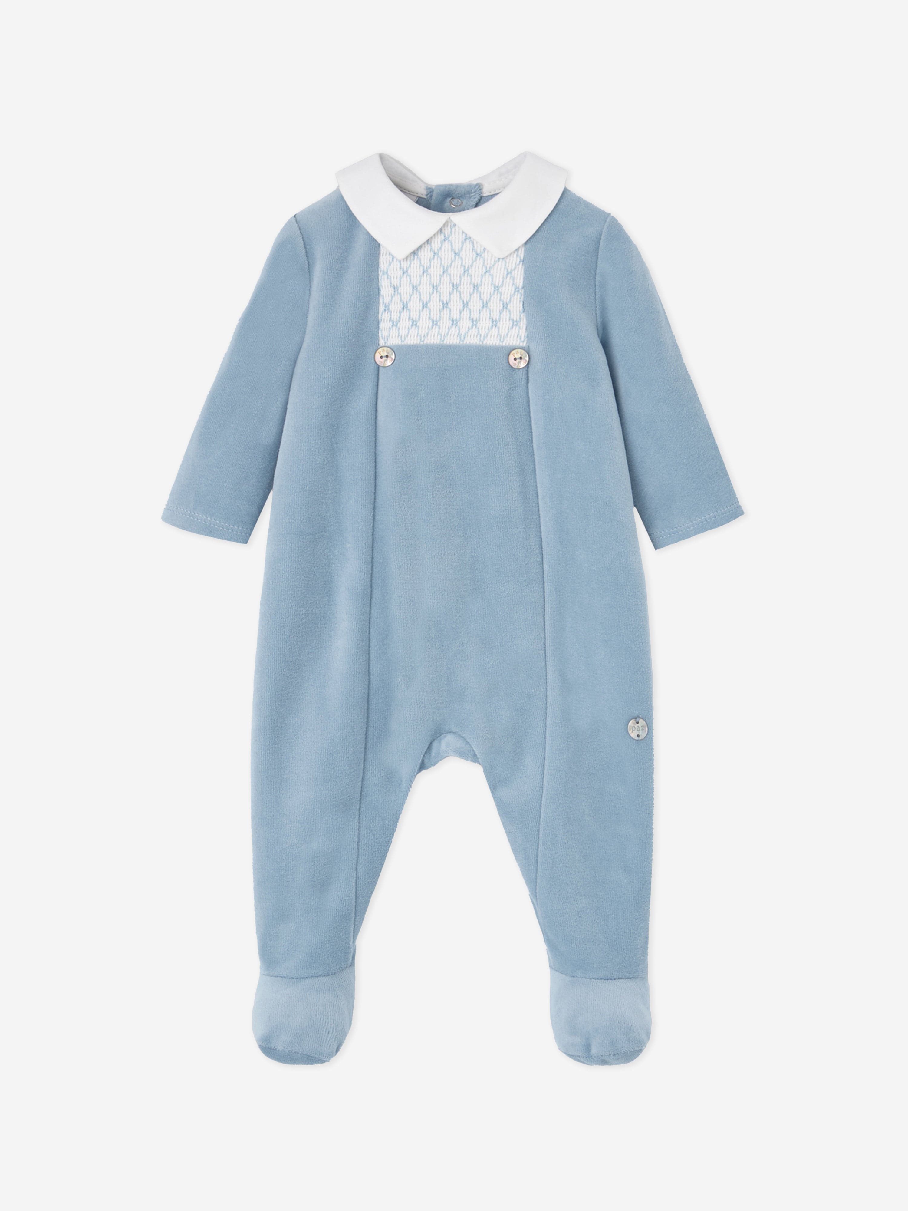 Baby Boys Velour Babygrow in Blue