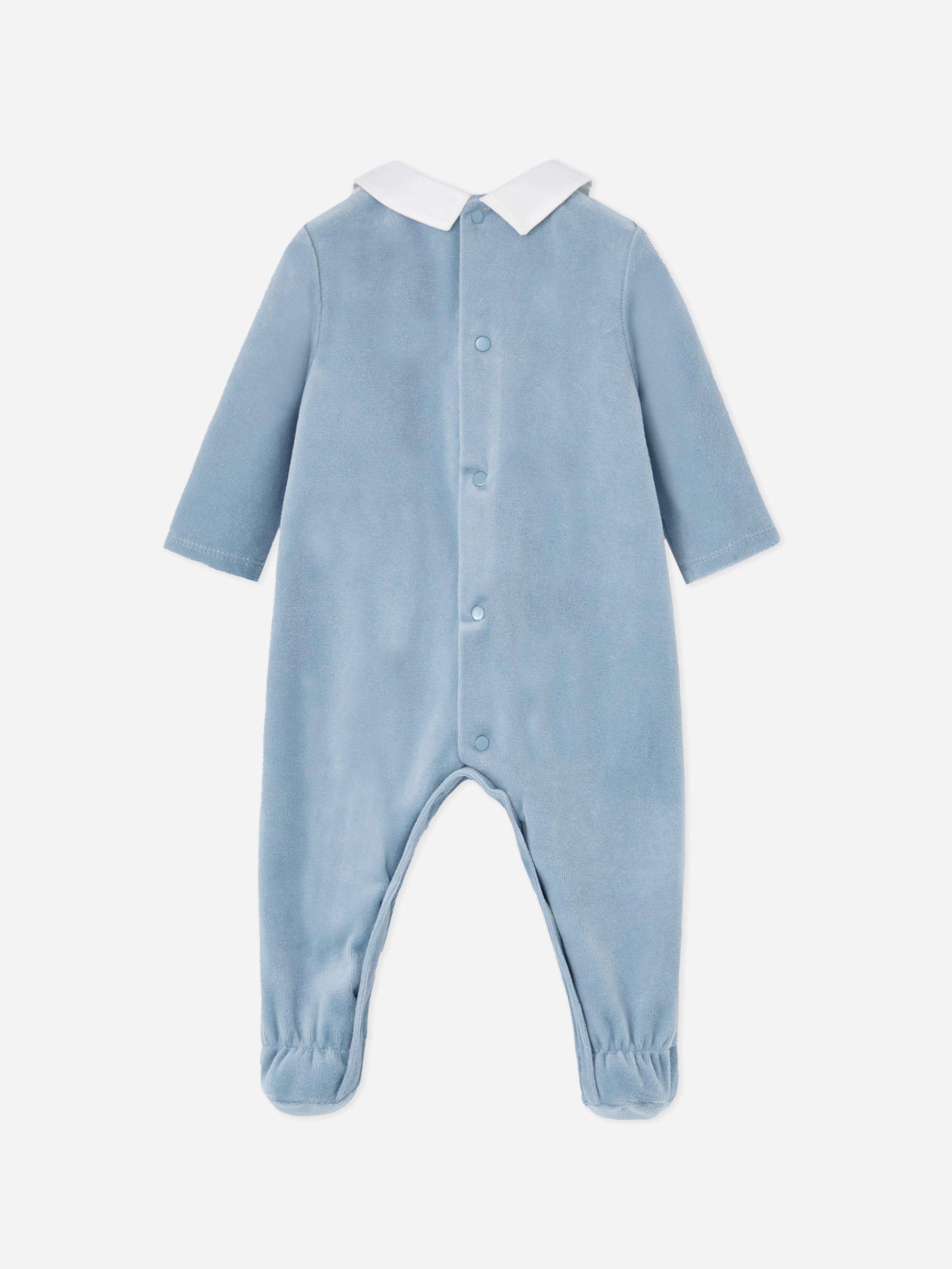 Baby Boys Velour Babygrow in Blue