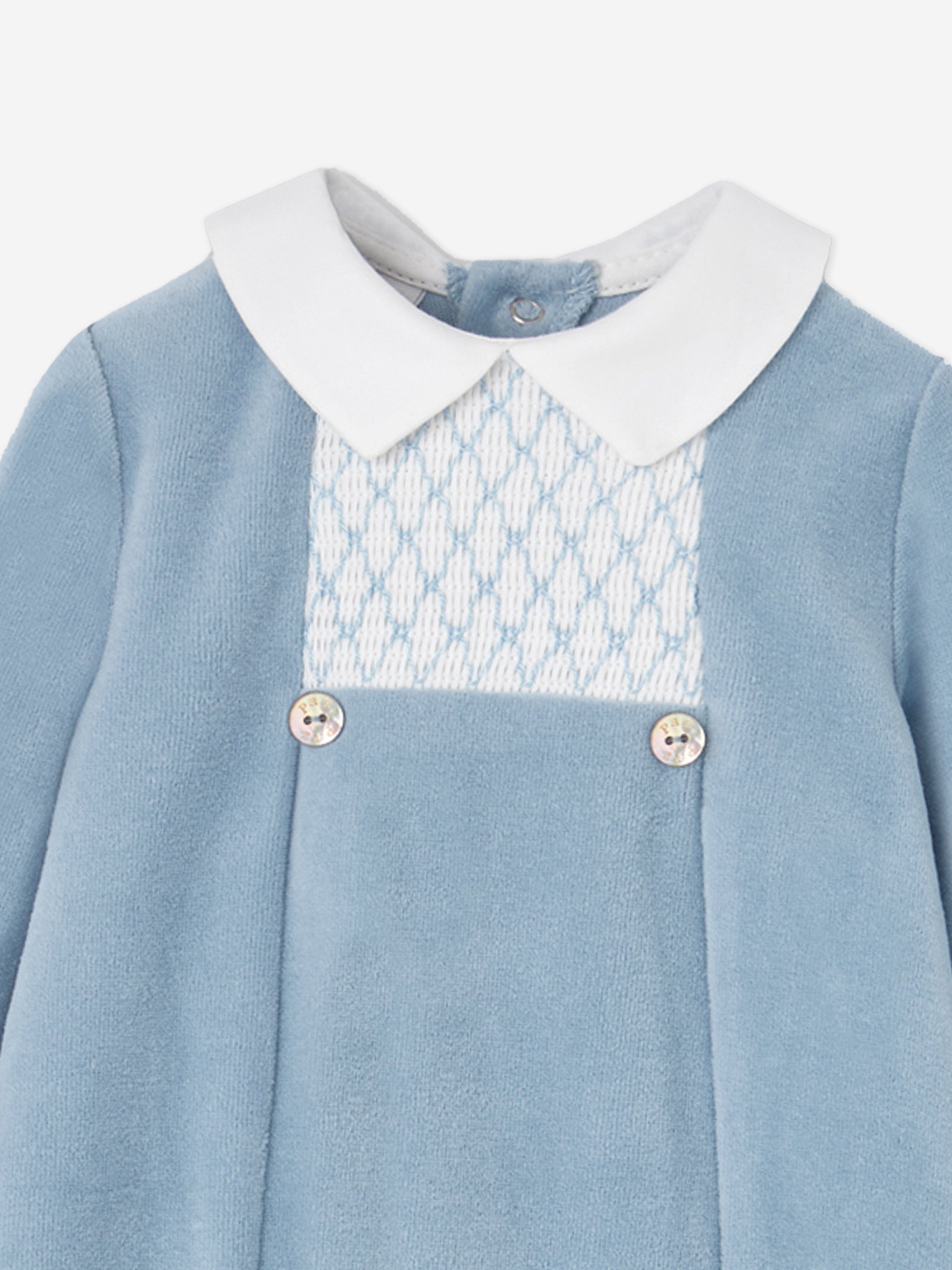 Baby Boys Velour Babygrow in Blue