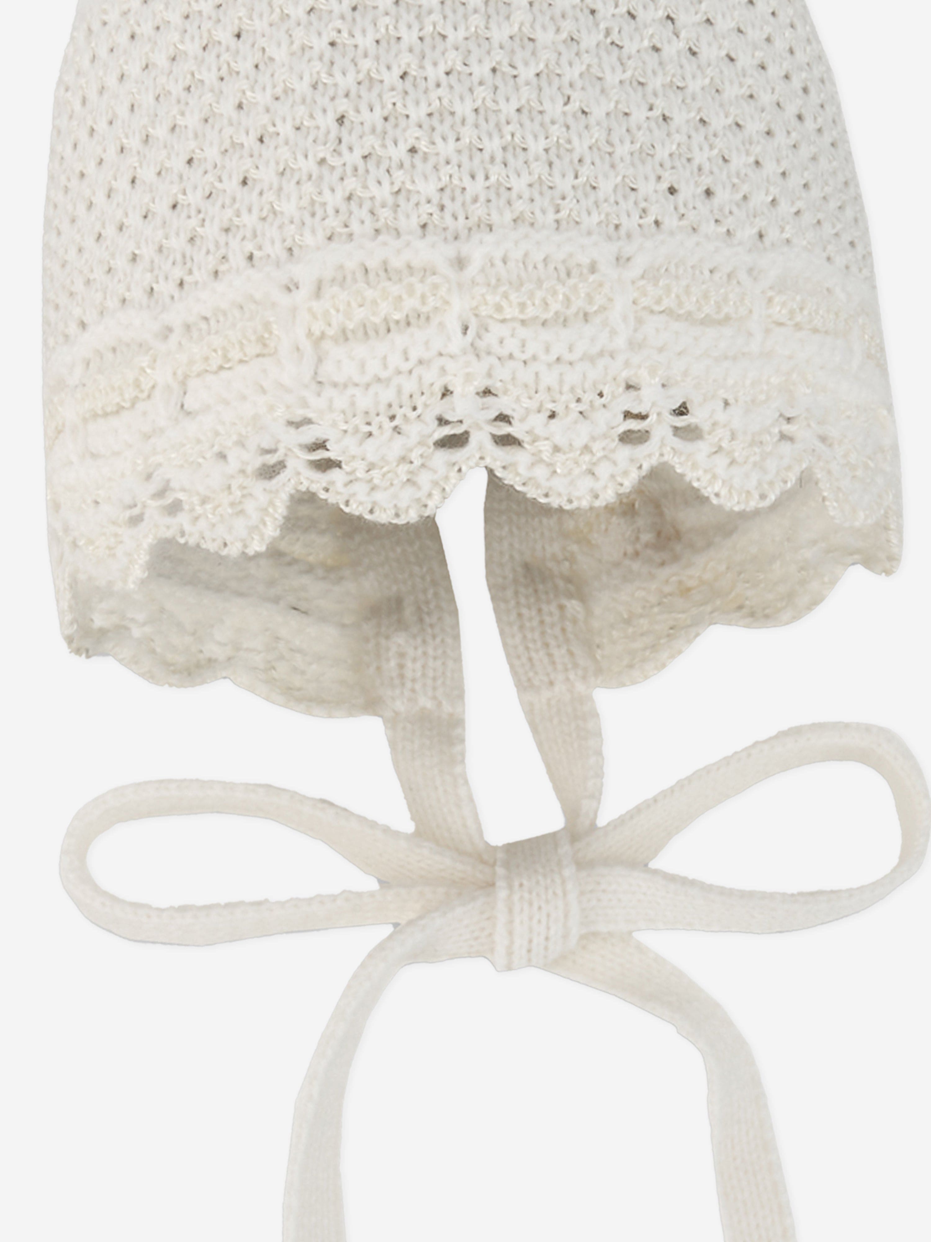 Baby Girls Wool Knit Bonnet in Ivory