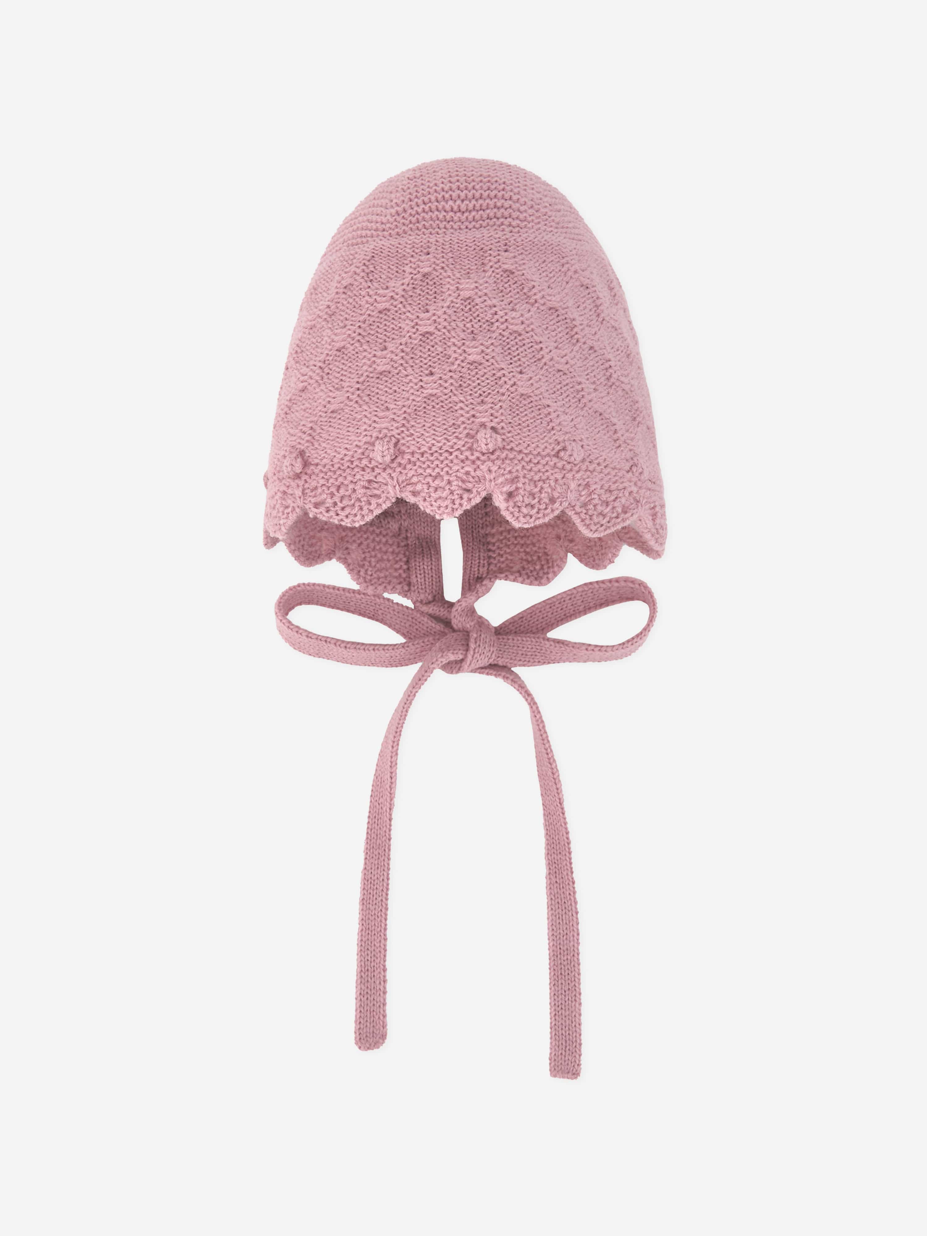 Baby Girls Wool Knit Bonnet in Pink