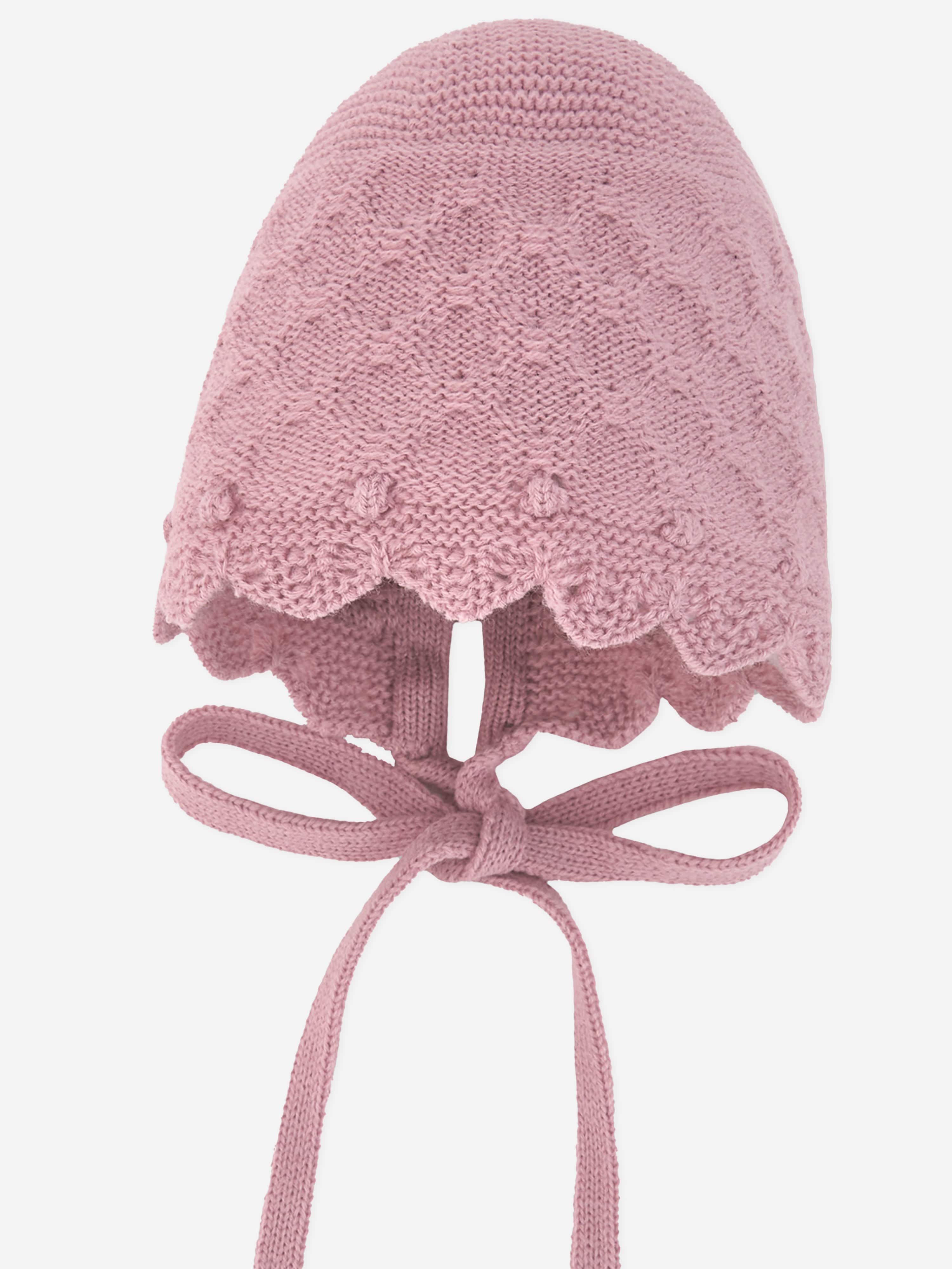 Baby Girls Wool Knit Bonnet in Pink