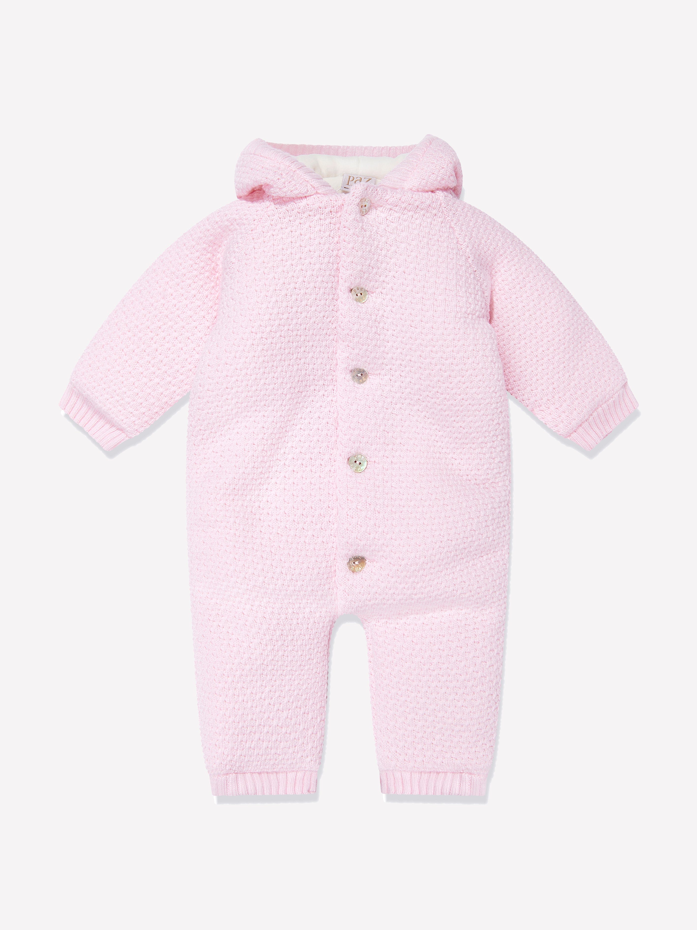 Baby Girls Wool Pramsuit With Booties in Pink
