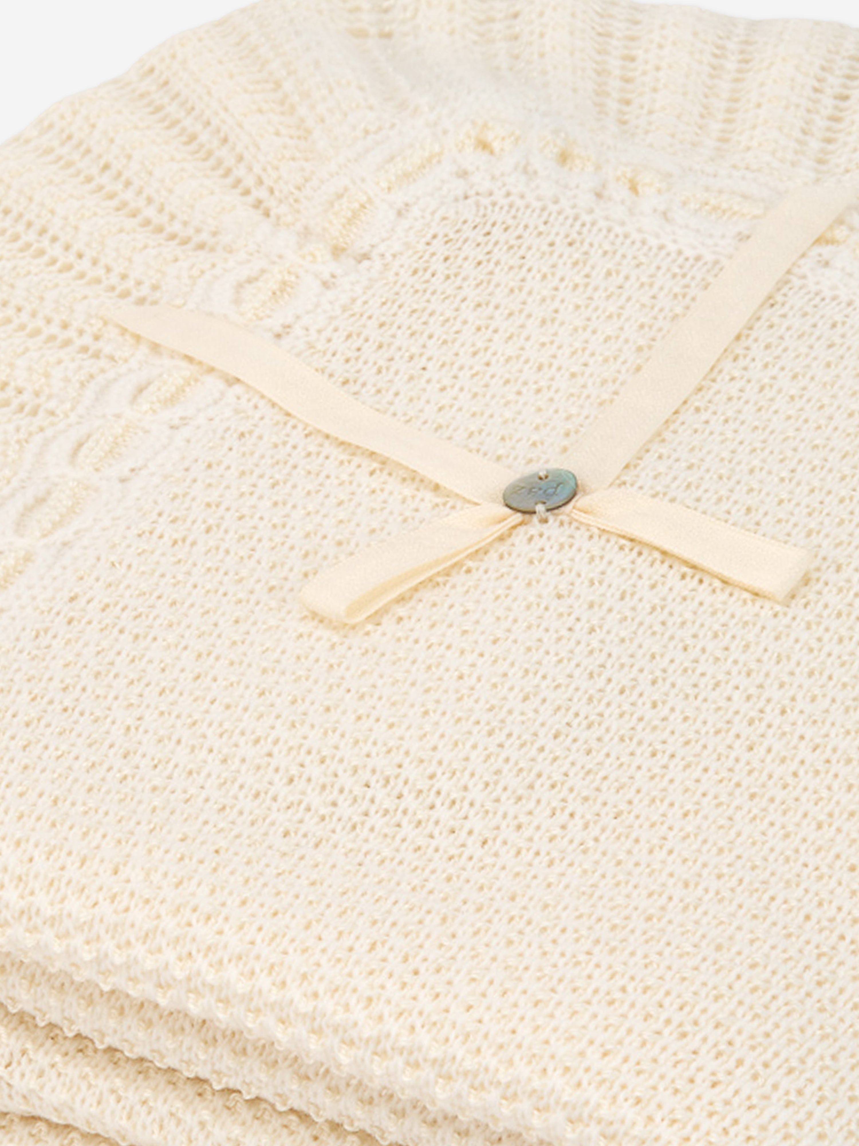Baby Wool Knit Shawl in Ivory