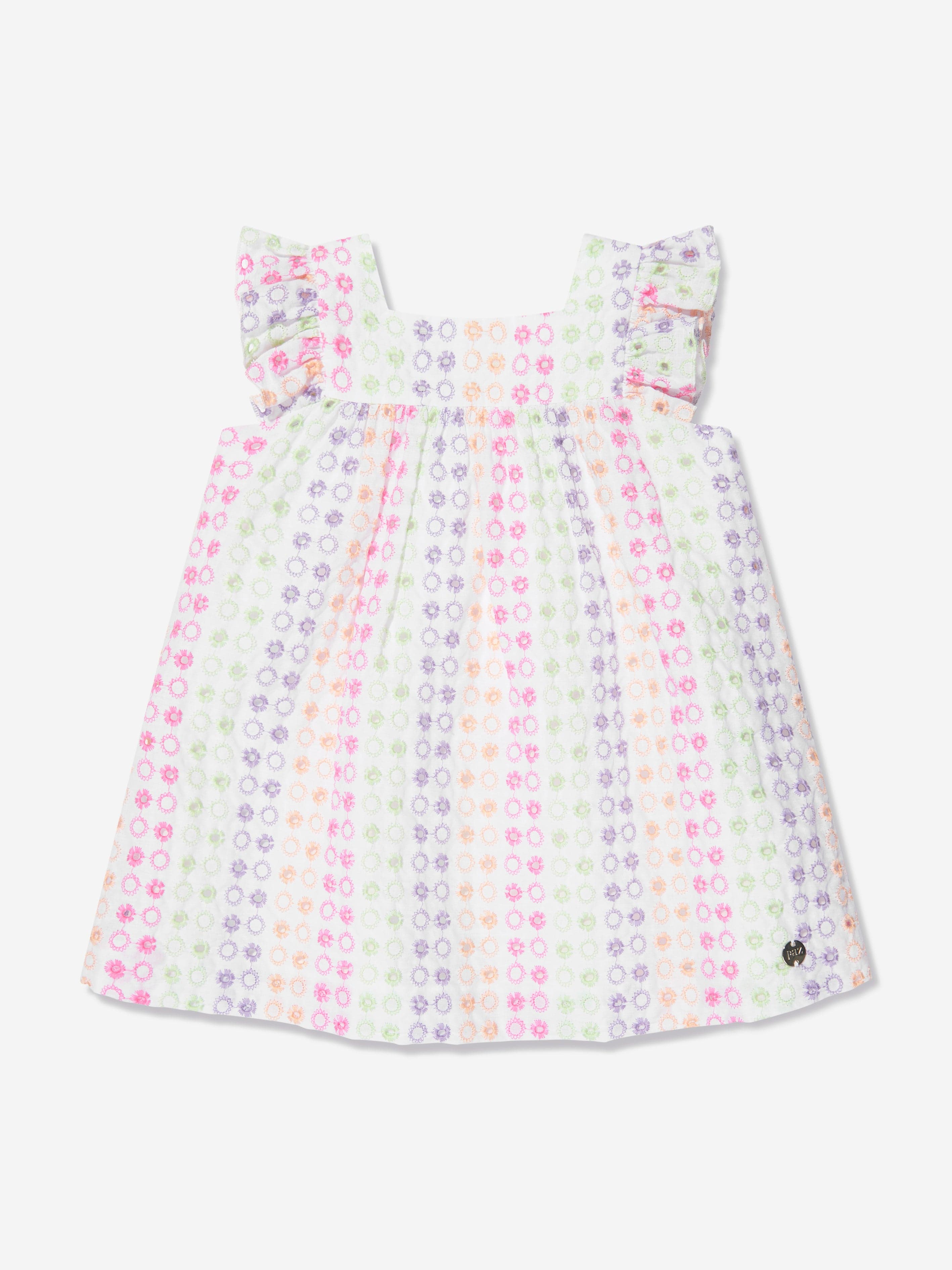 Paz Rodriguez Girls Cotton Embroidered Dress in Multicolour