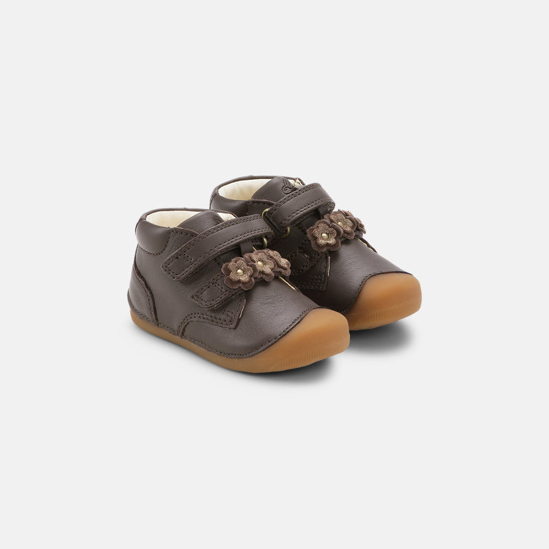 Baby Girls Dark Brown "Petit Flower" Shoes