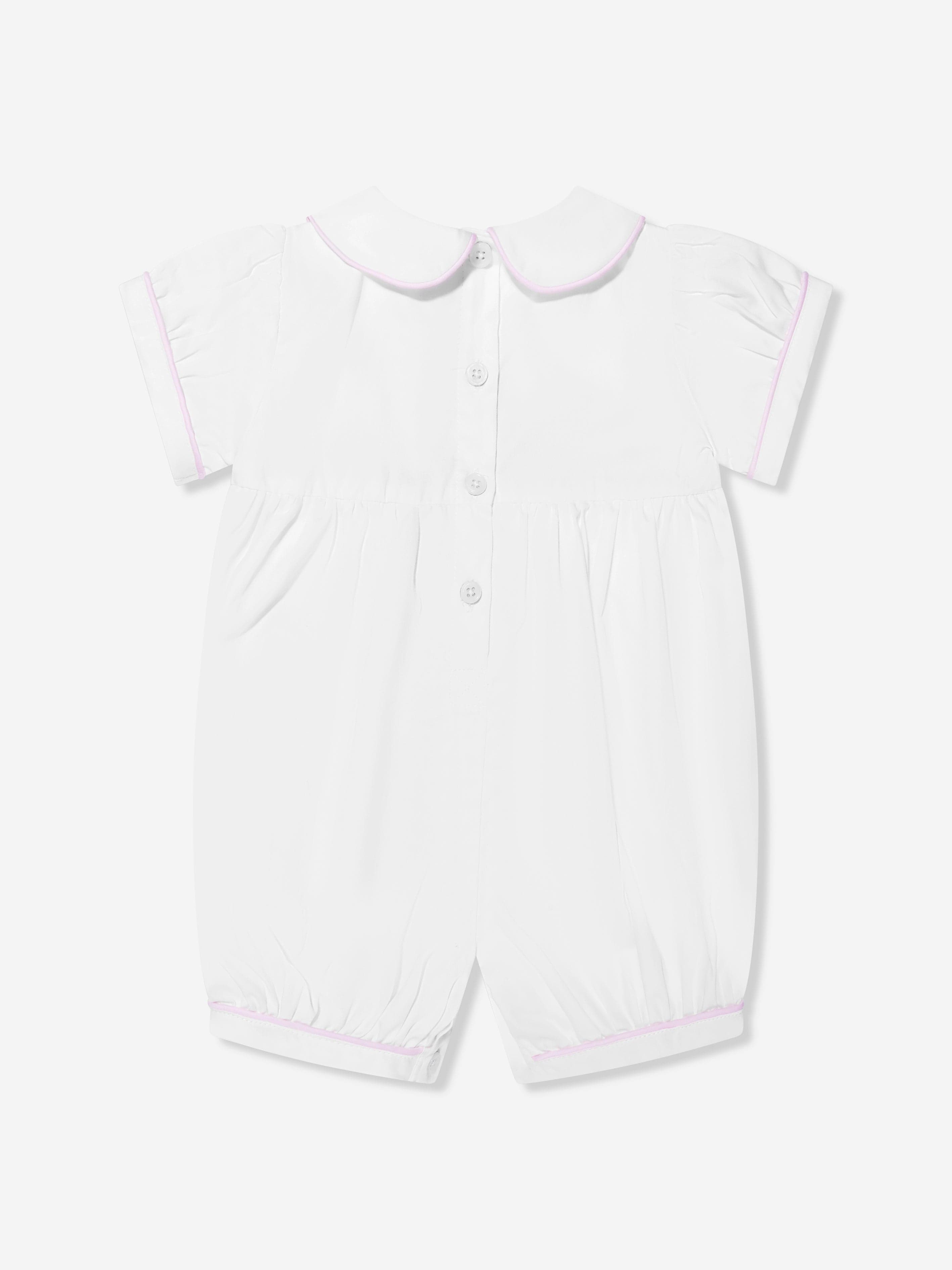 Rachel Riley Baby Girls Princess Crown Embroidered Romper in Ivory