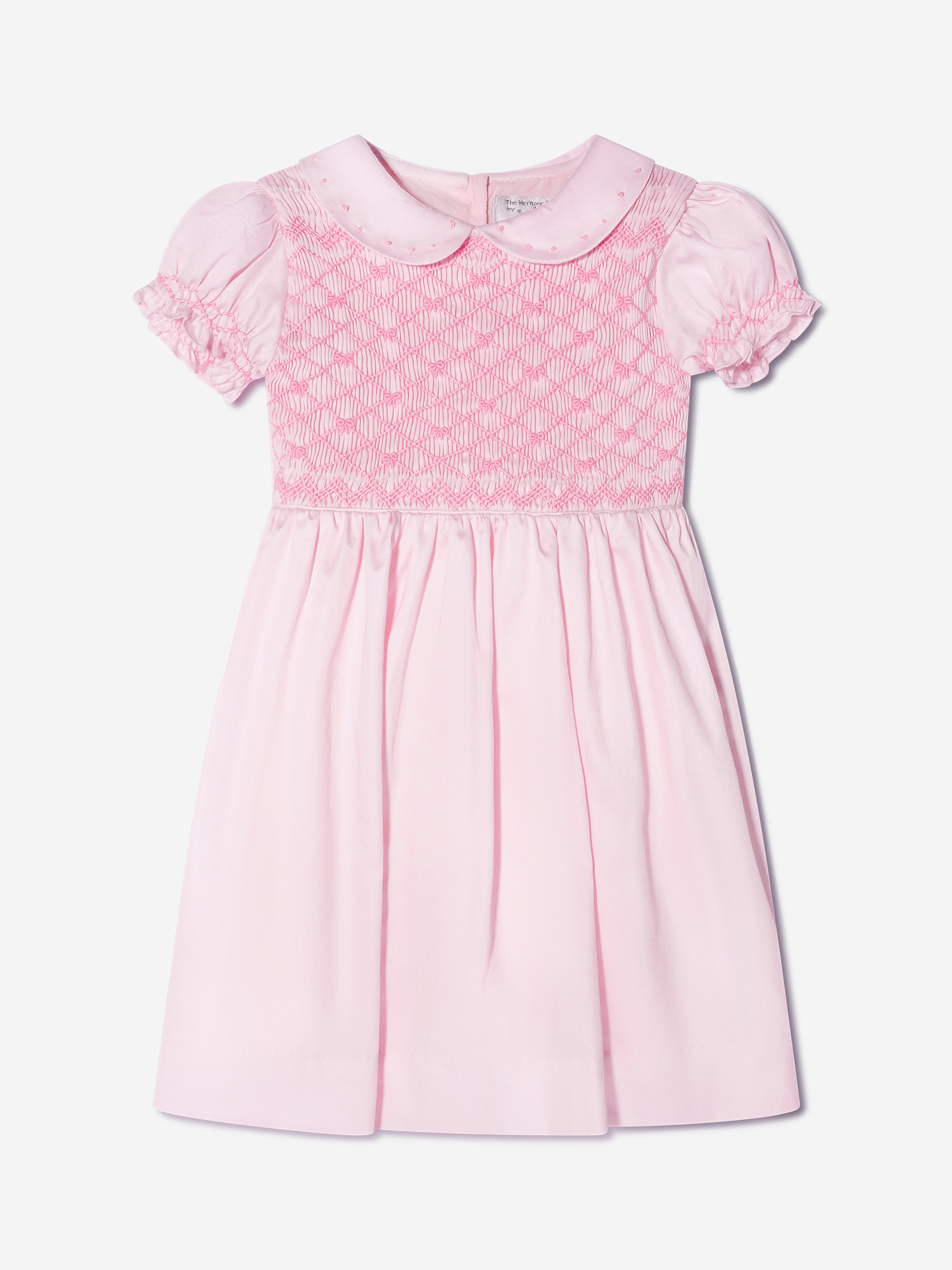 Rachel Riley Baby Girls Bow Smocked Dress And Bloomers in Pink