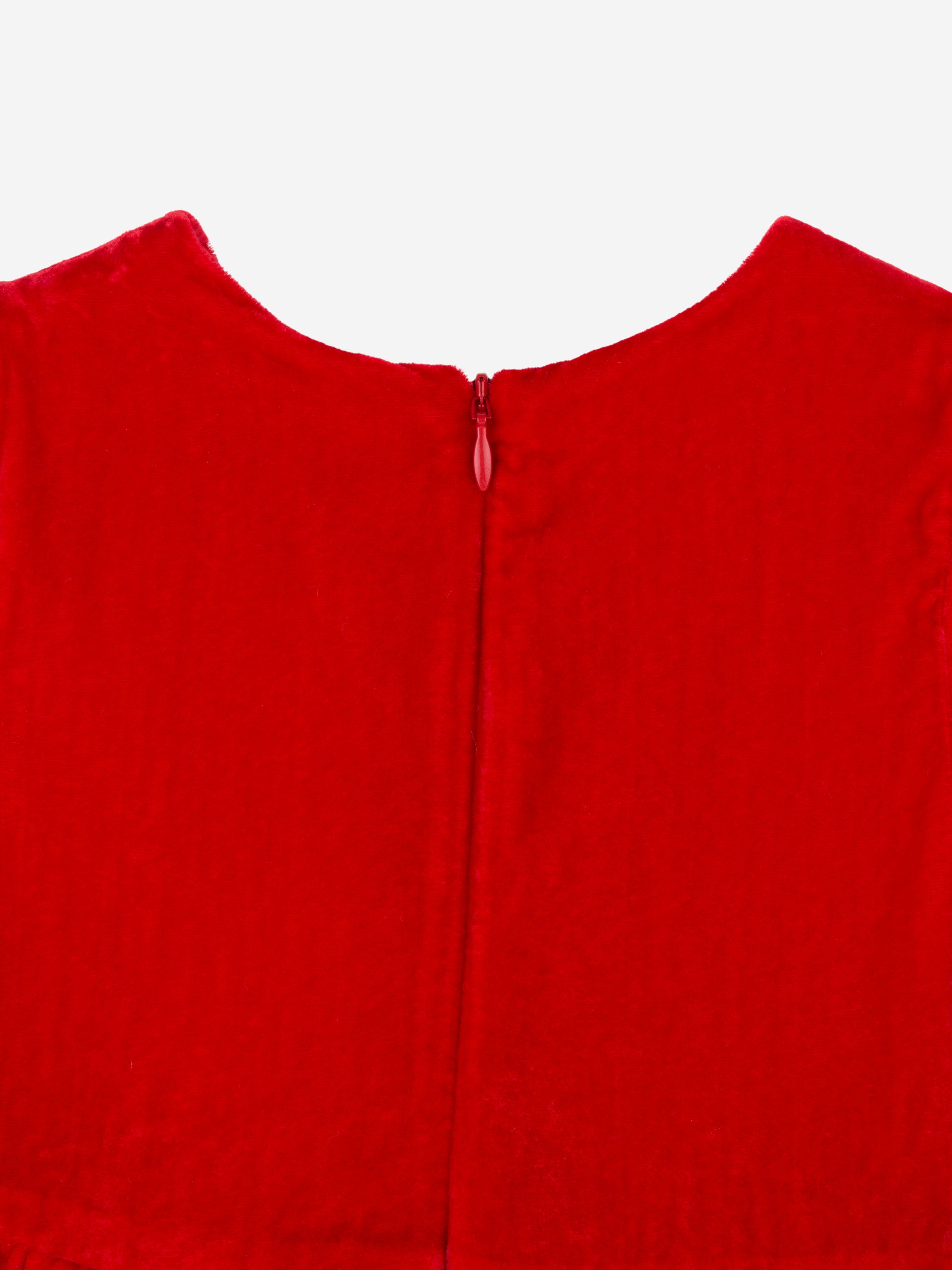 Rachel Riley Girls Tartan Bow Velvet Dress in Red