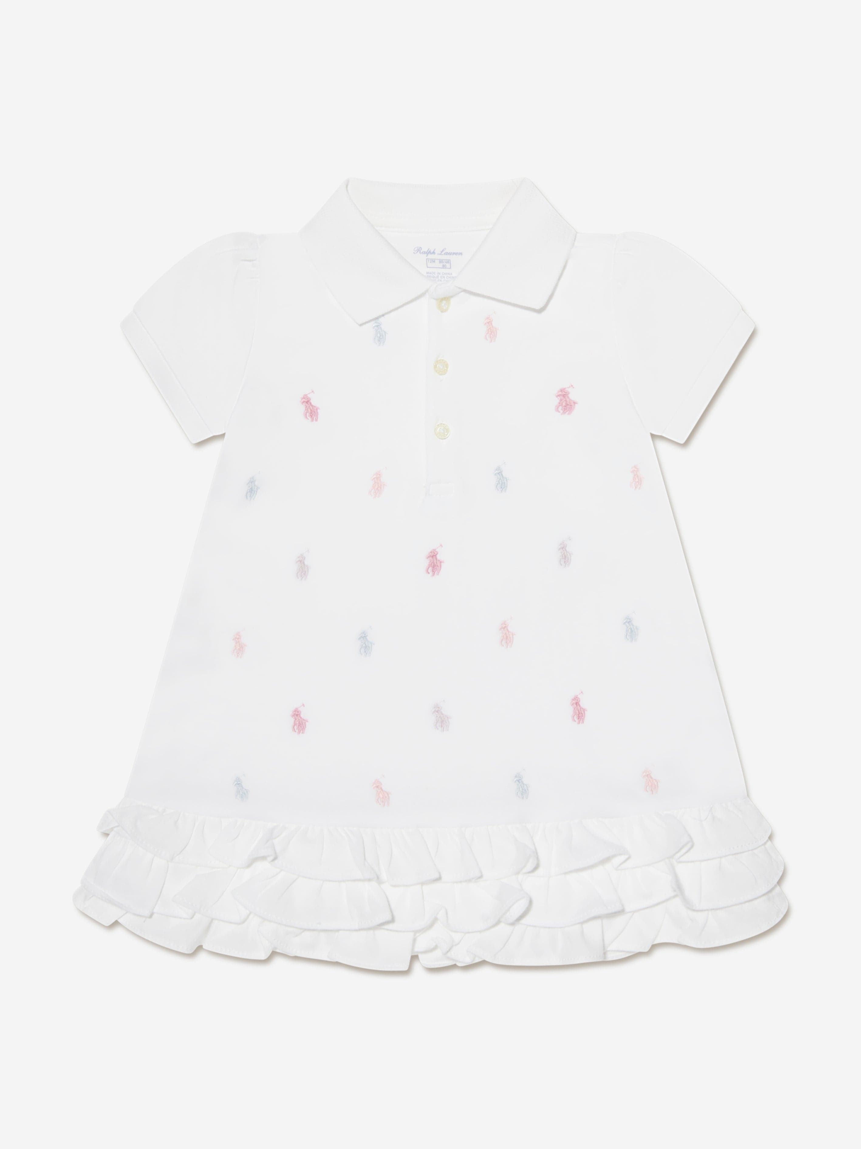 Ralph Lauren Baby Girls Schiffli Polo Dress in White
