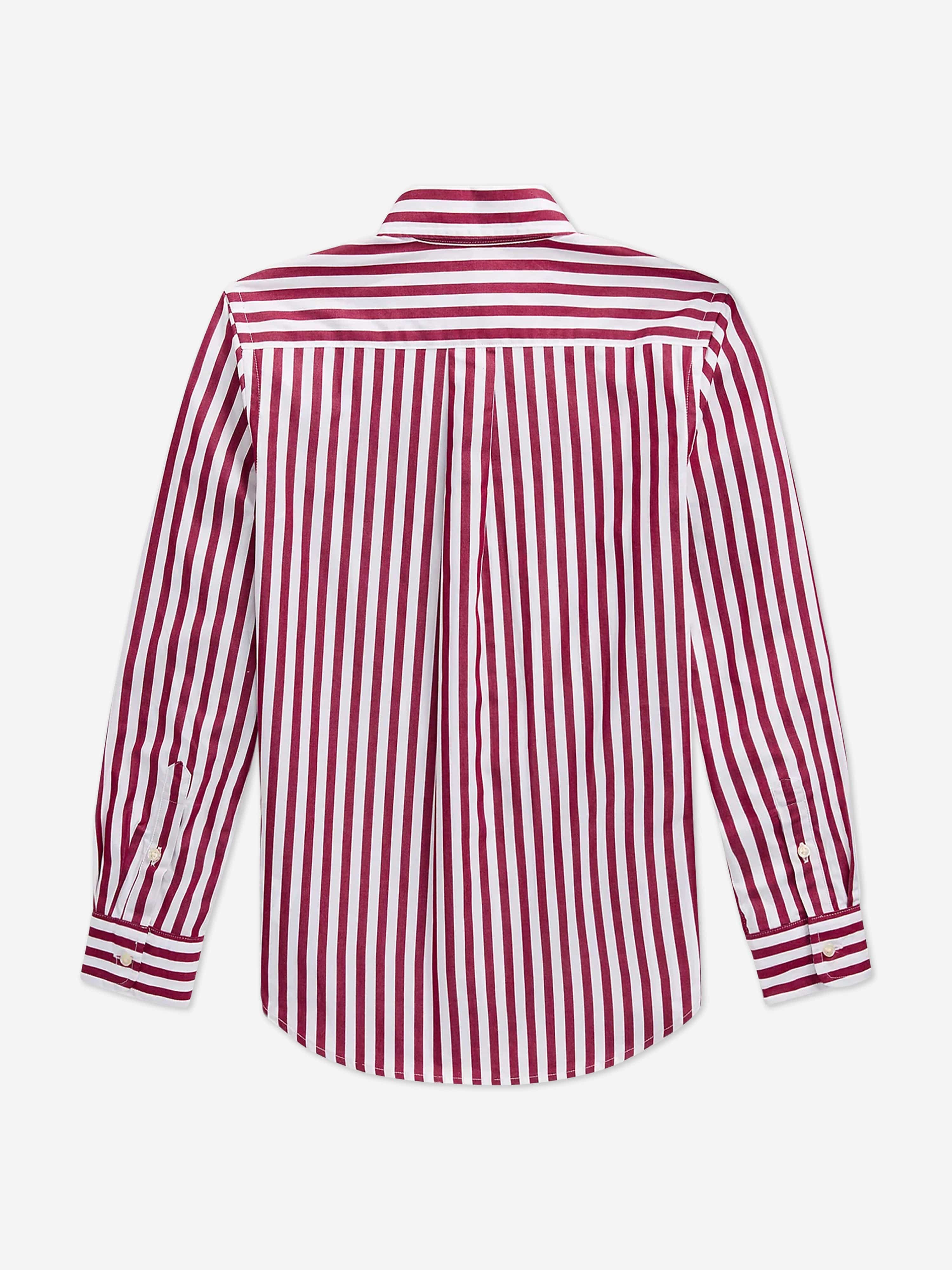 Ralph Lauren Boys Striped Logo Shirt in Red