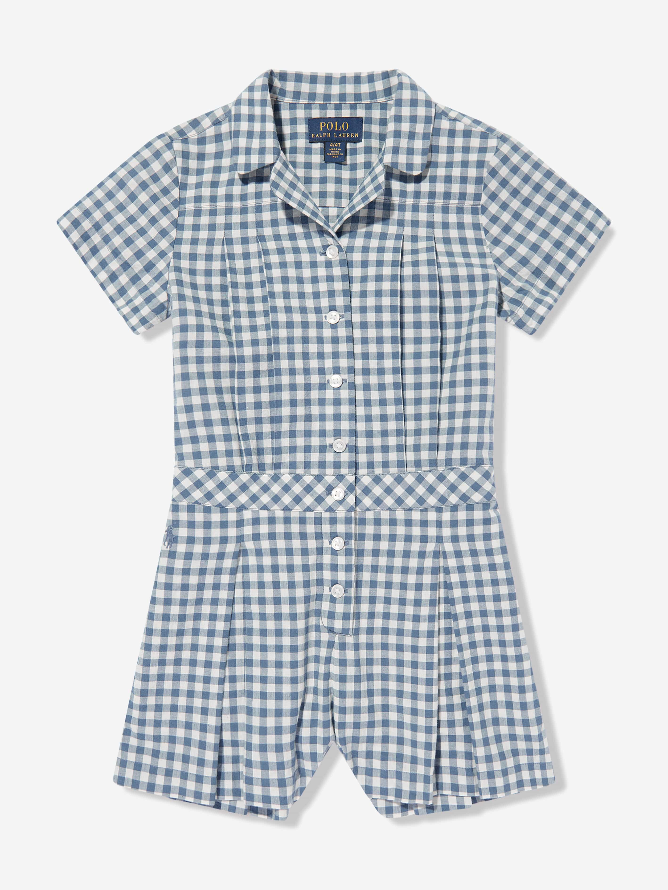 Ralph Lauren Girls Gingham Playsuit in Blue
