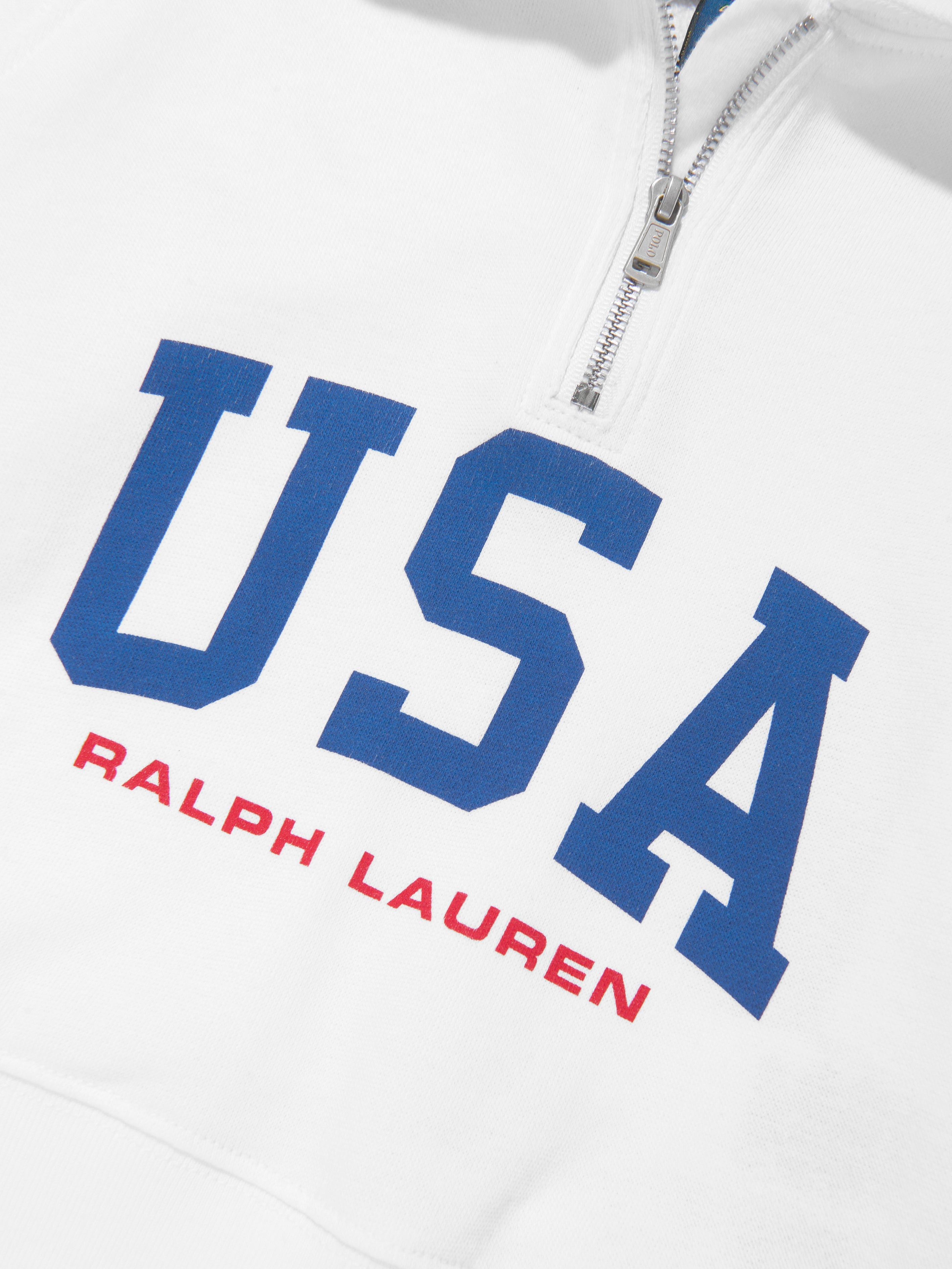 Ralph Lauren Girls USA Half Zip Sweatshirt in White