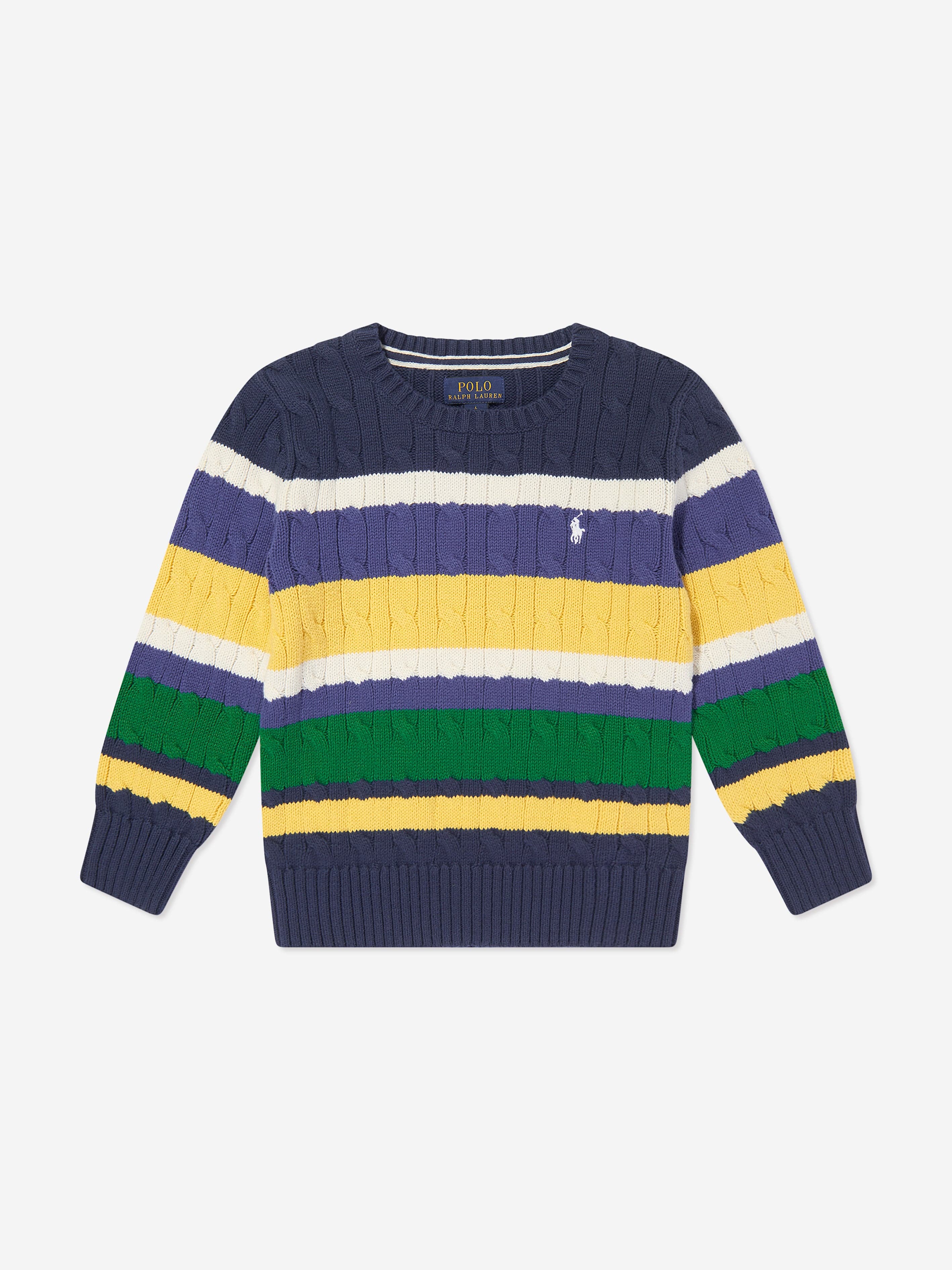Ralph Lauren Boys Striped Cable Knit Jumper in Multicolour
