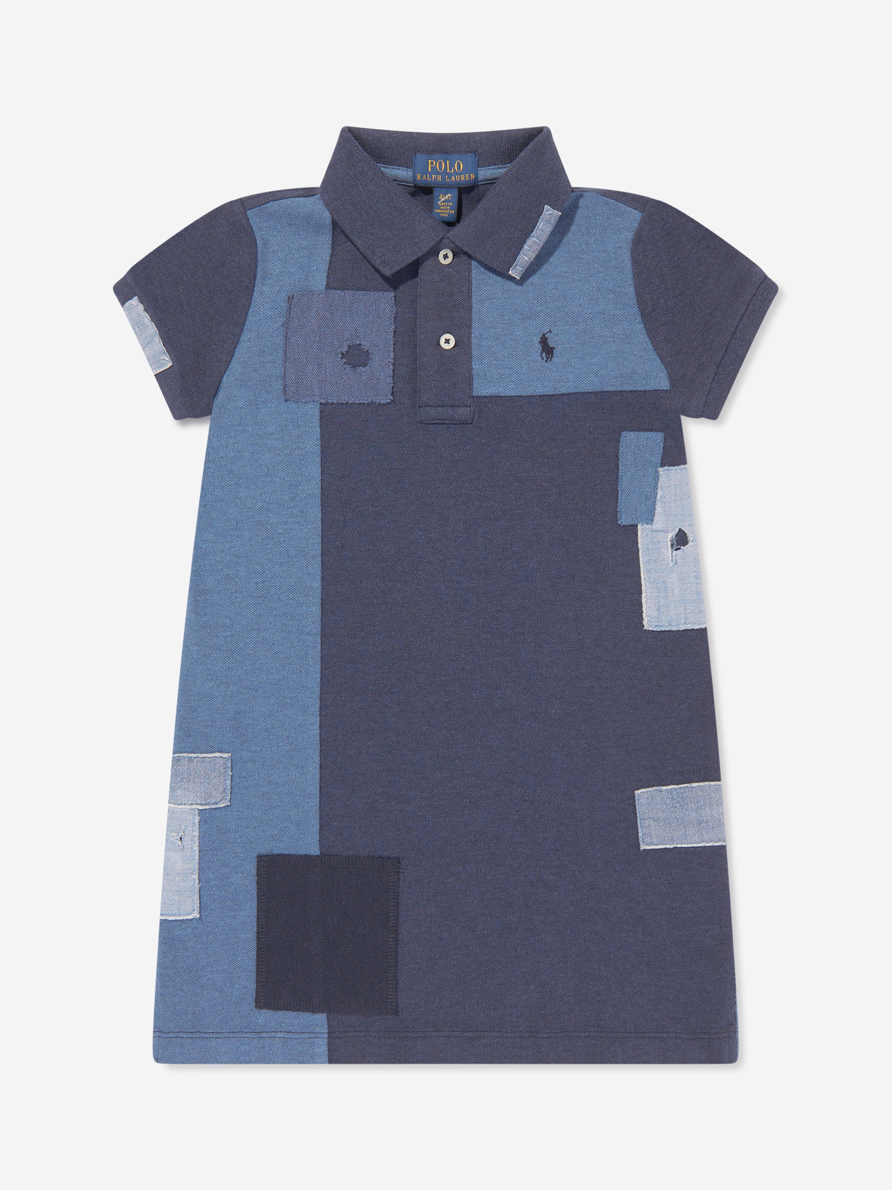 Ralph Lauren Girls Patchwork Polo Dress in Blue