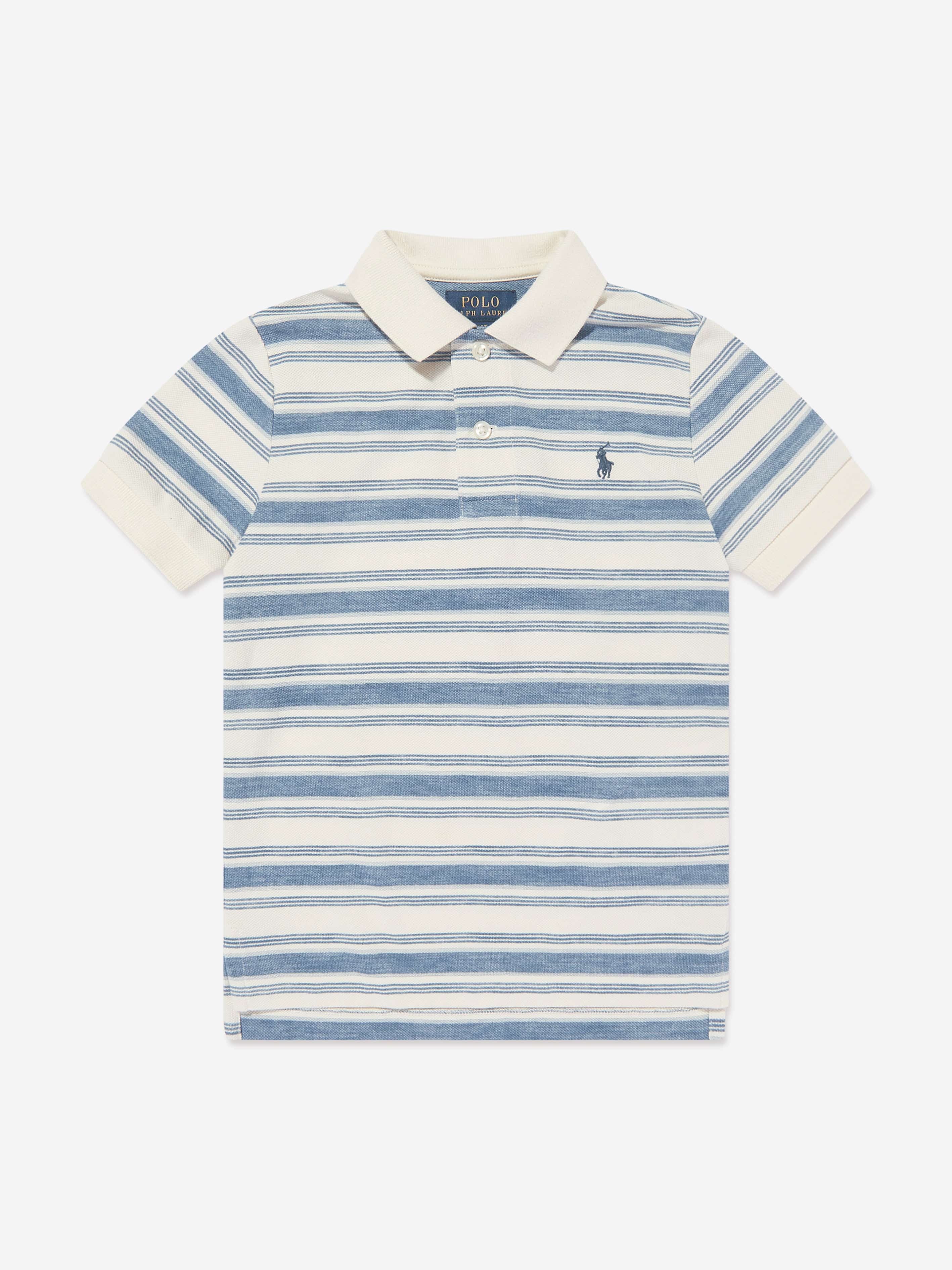Ralph Lauren Boys Striped Logo Polo Shirt in Blue