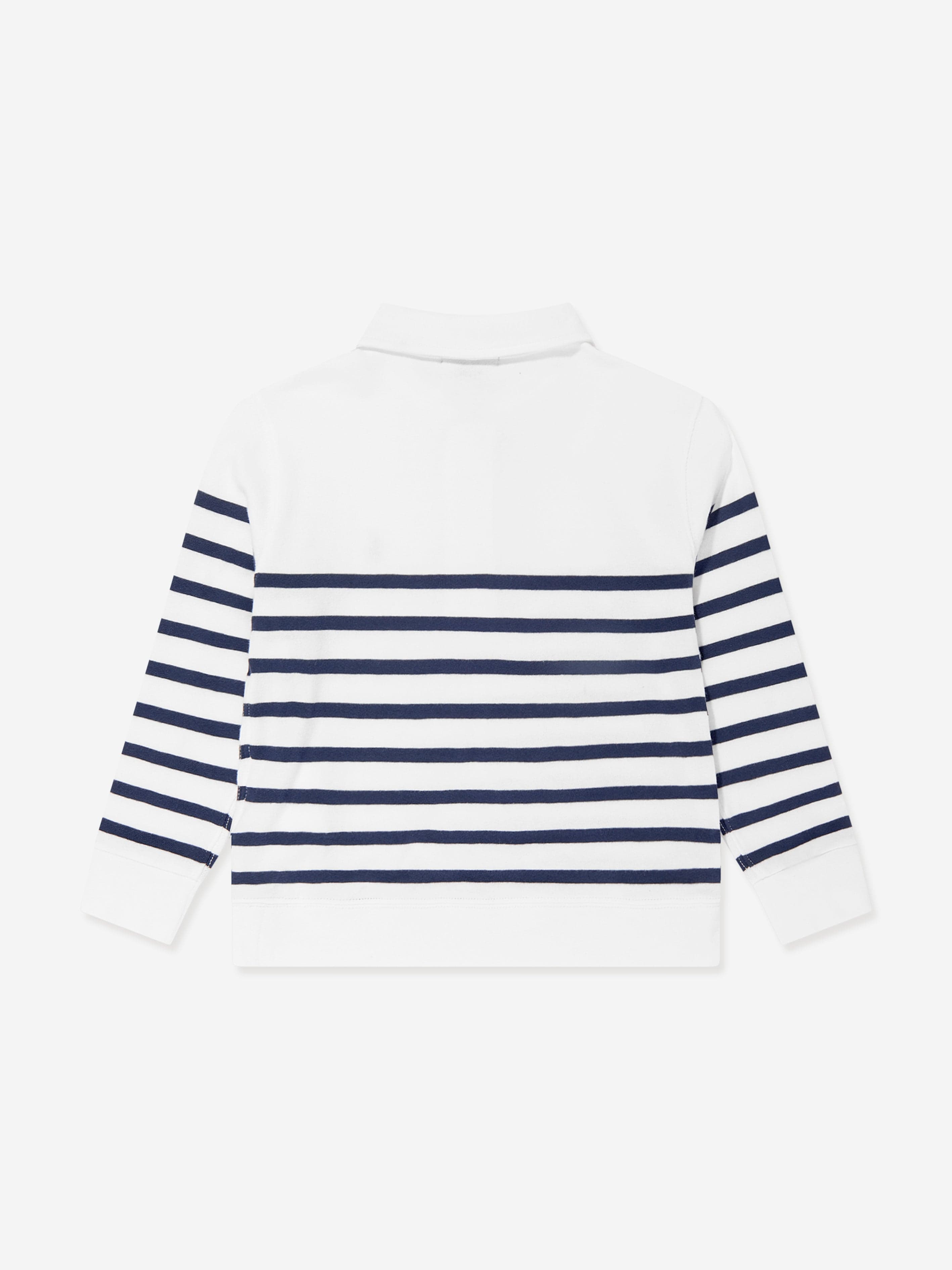 Ralph Lauren Boys Half Zip Striped Sweatshirt in White