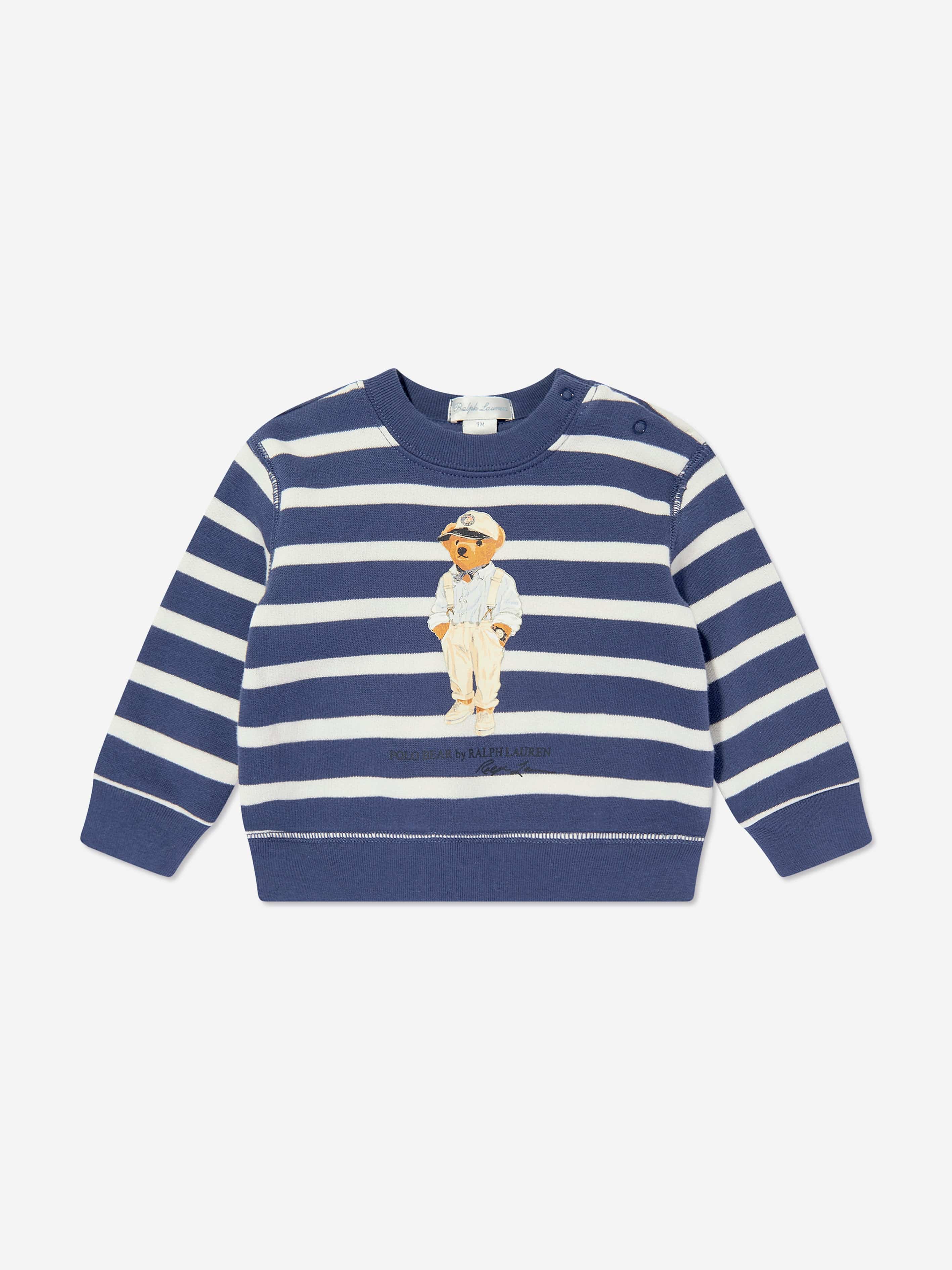 Ralph Lauren Baby Boys Striped Bear Sweatshirt in Navy