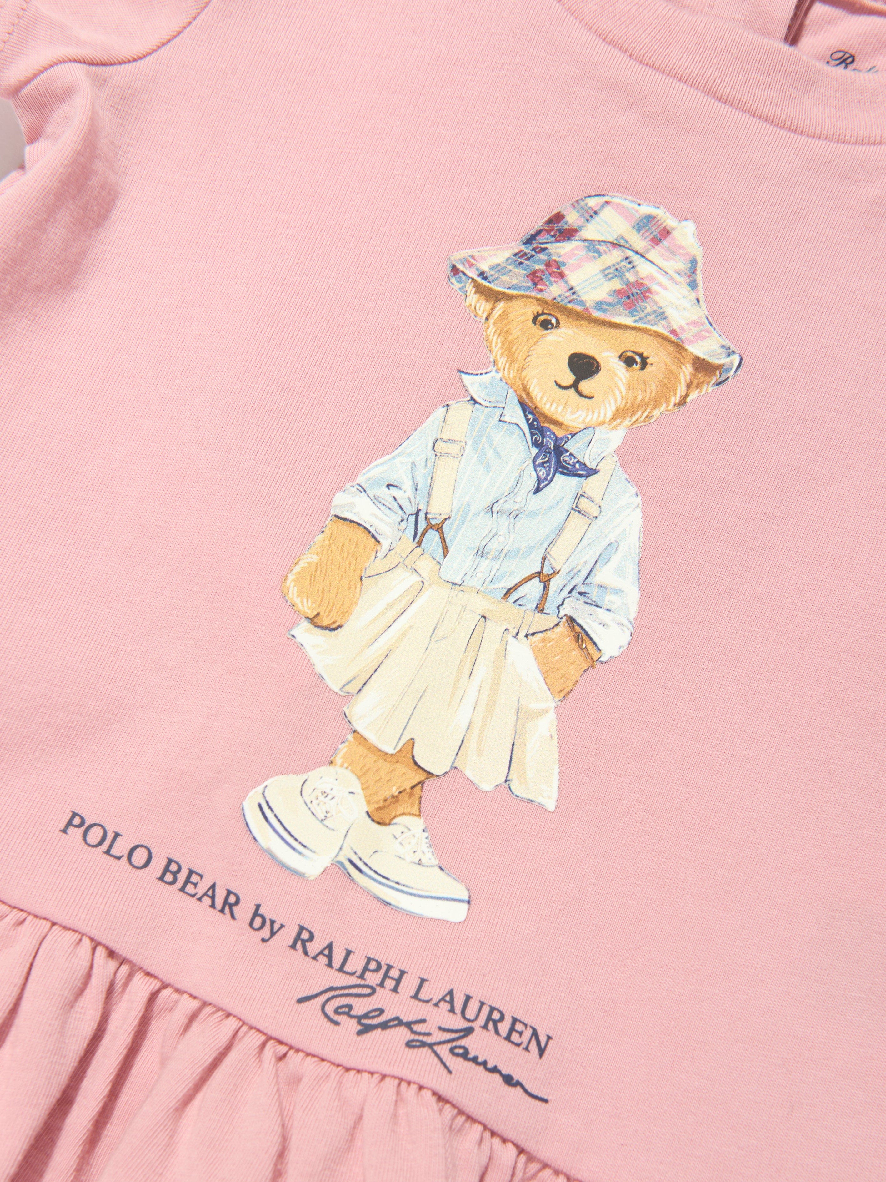 Ralph Lauren Baby Girls Bear Jersey Dress in Pink