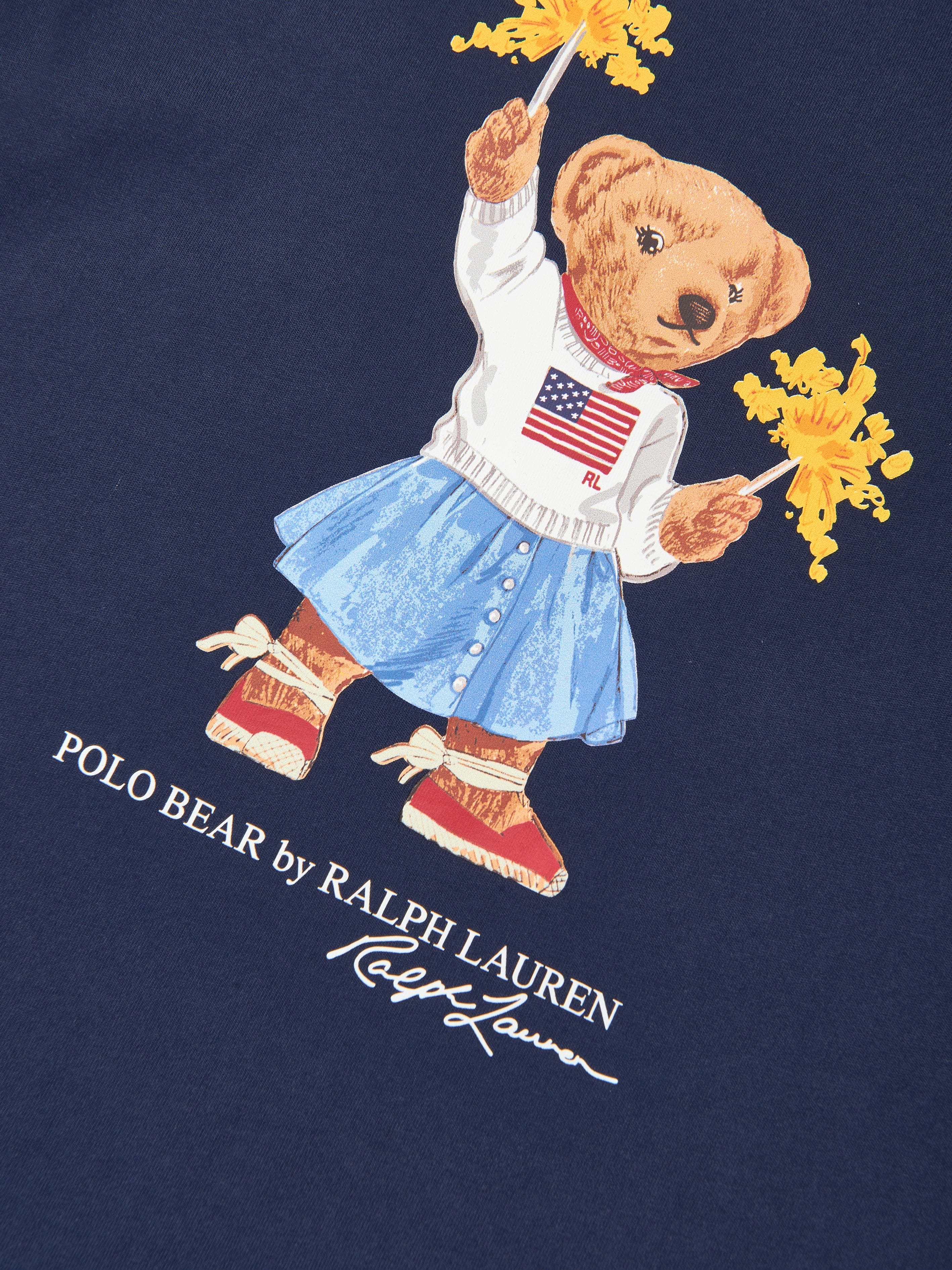 Ralph Lauren Girls Sparkle Bear Jersey Dress in Navy