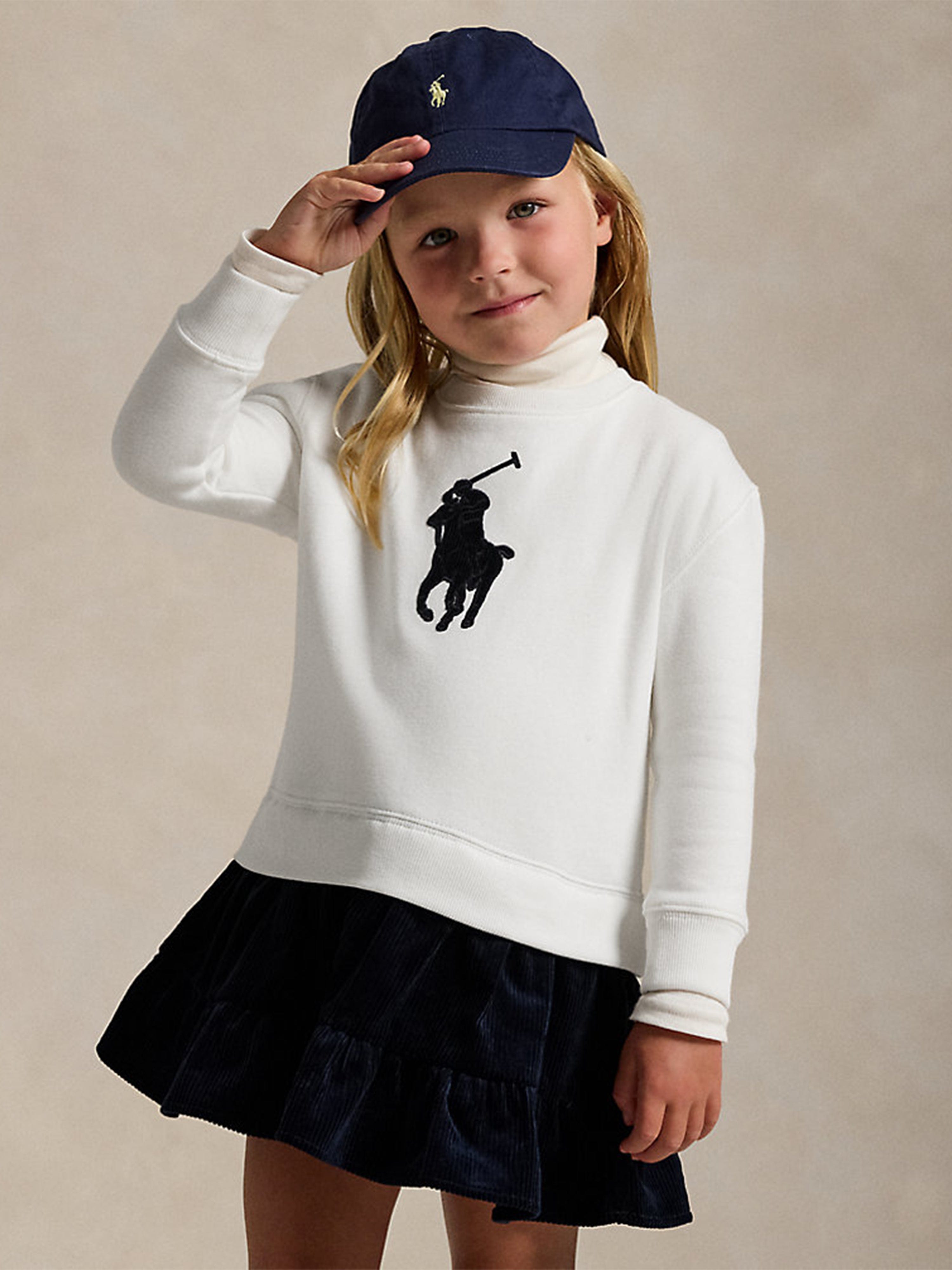 Ralph Lauren Girls Big Pony Sweater Dress in White