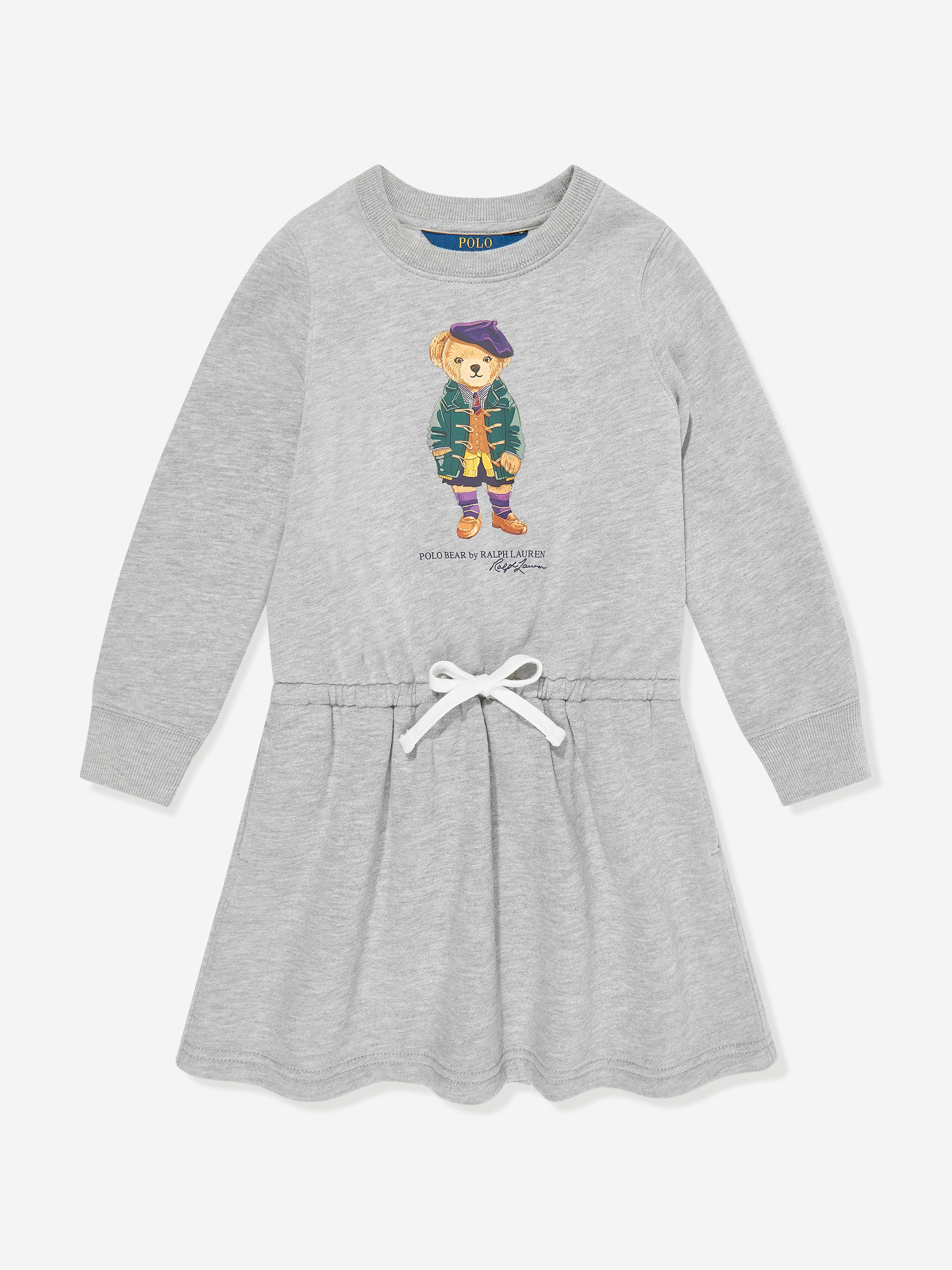 Ralph Lauren Girls Bear Fleece Dress in Grey