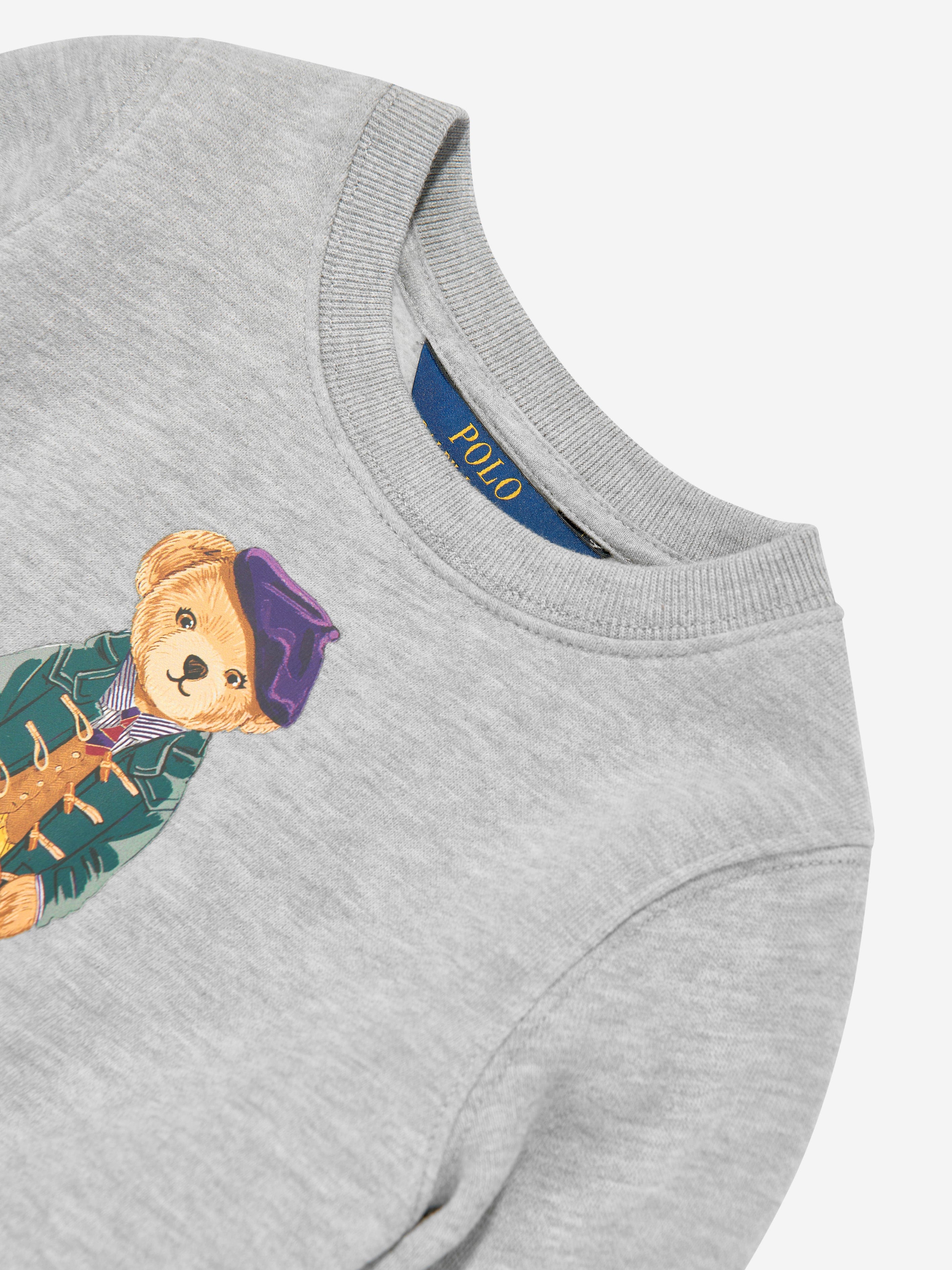 Ralph Lauren Girls Bear Fleece Dress in Grey
