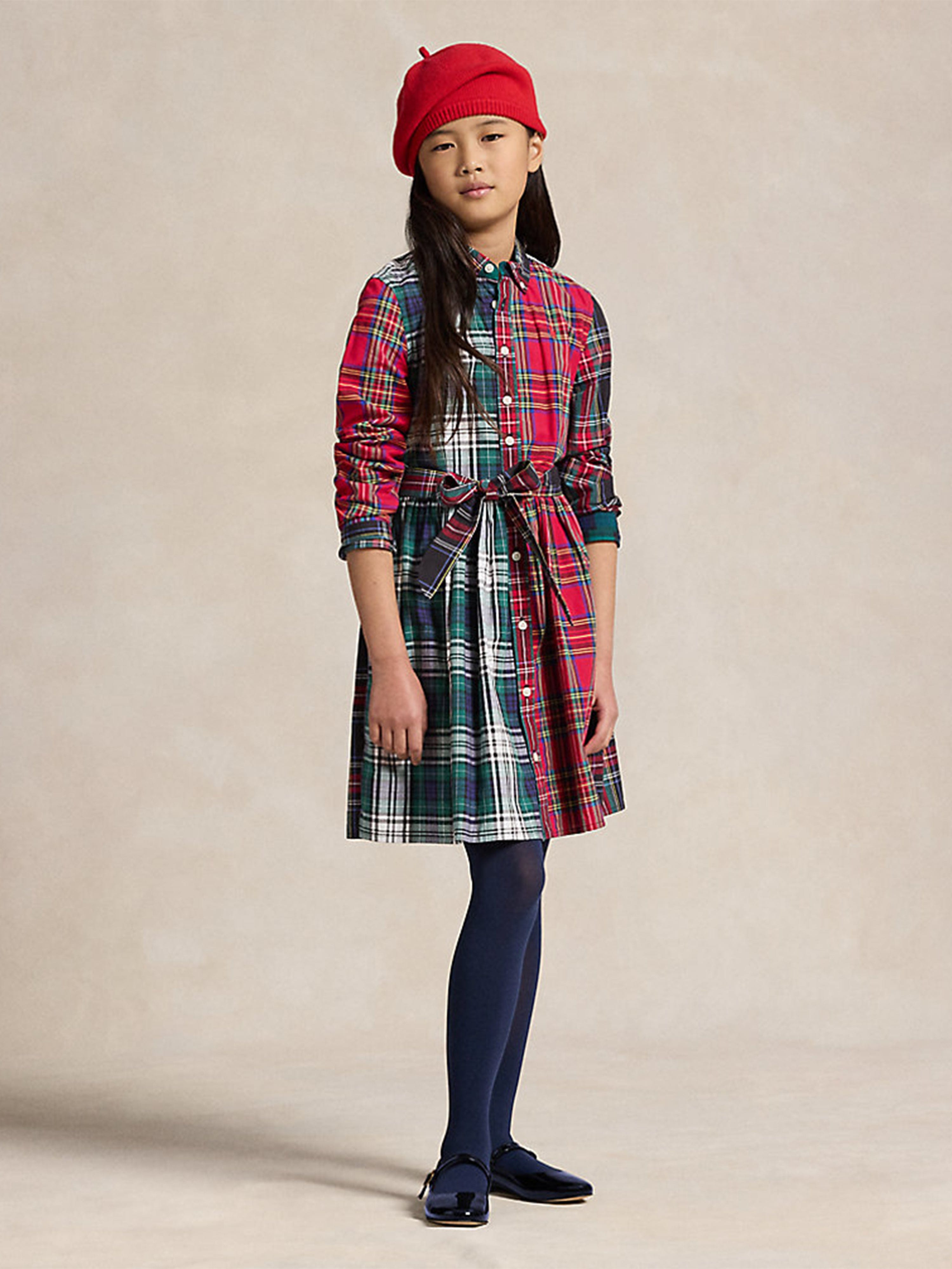 Ralph Lauren Girls Plaid Shirt Dress in Multicolour