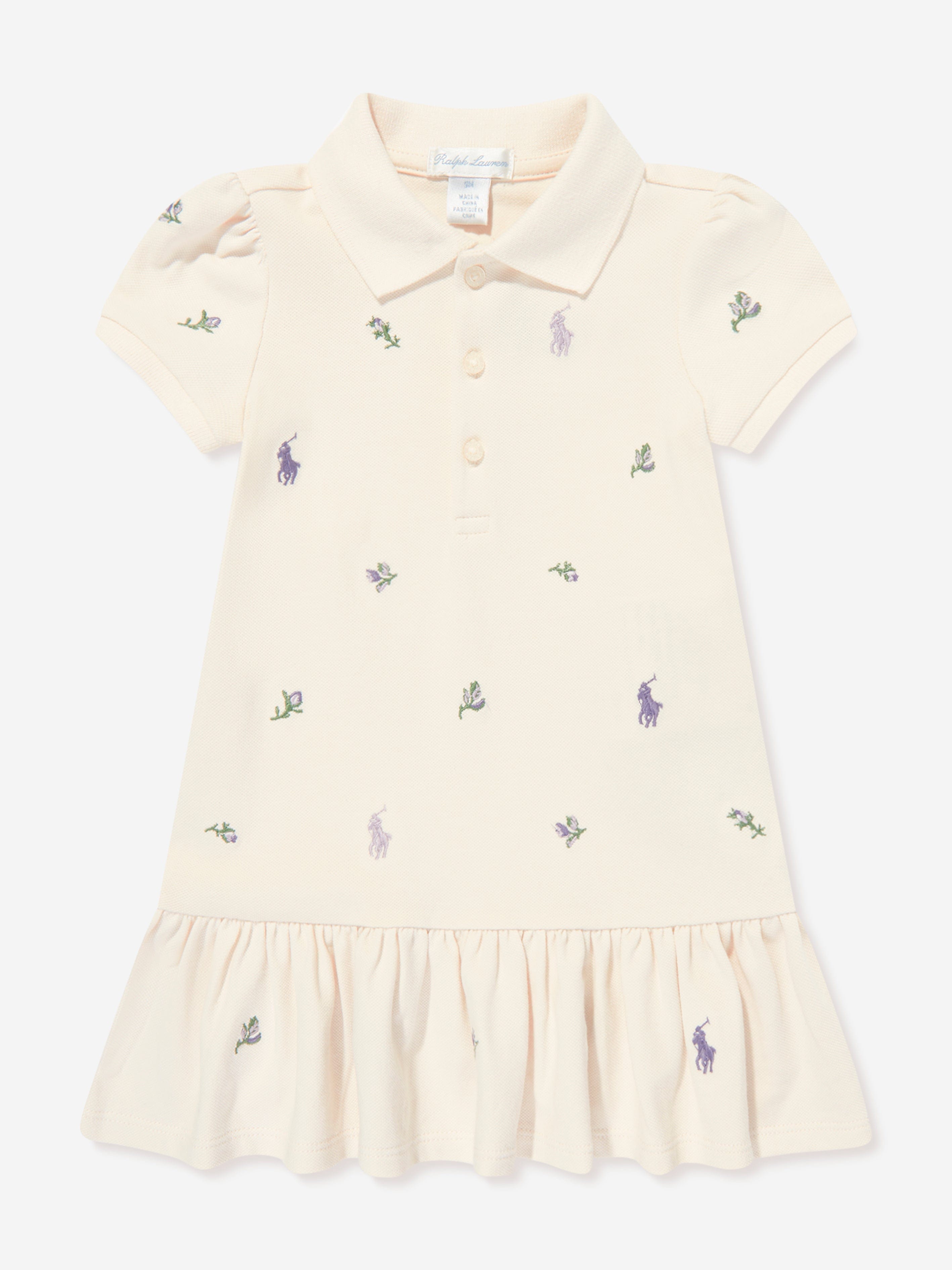 Ralph Lauren Baby Girls Polo Dress in Ivory