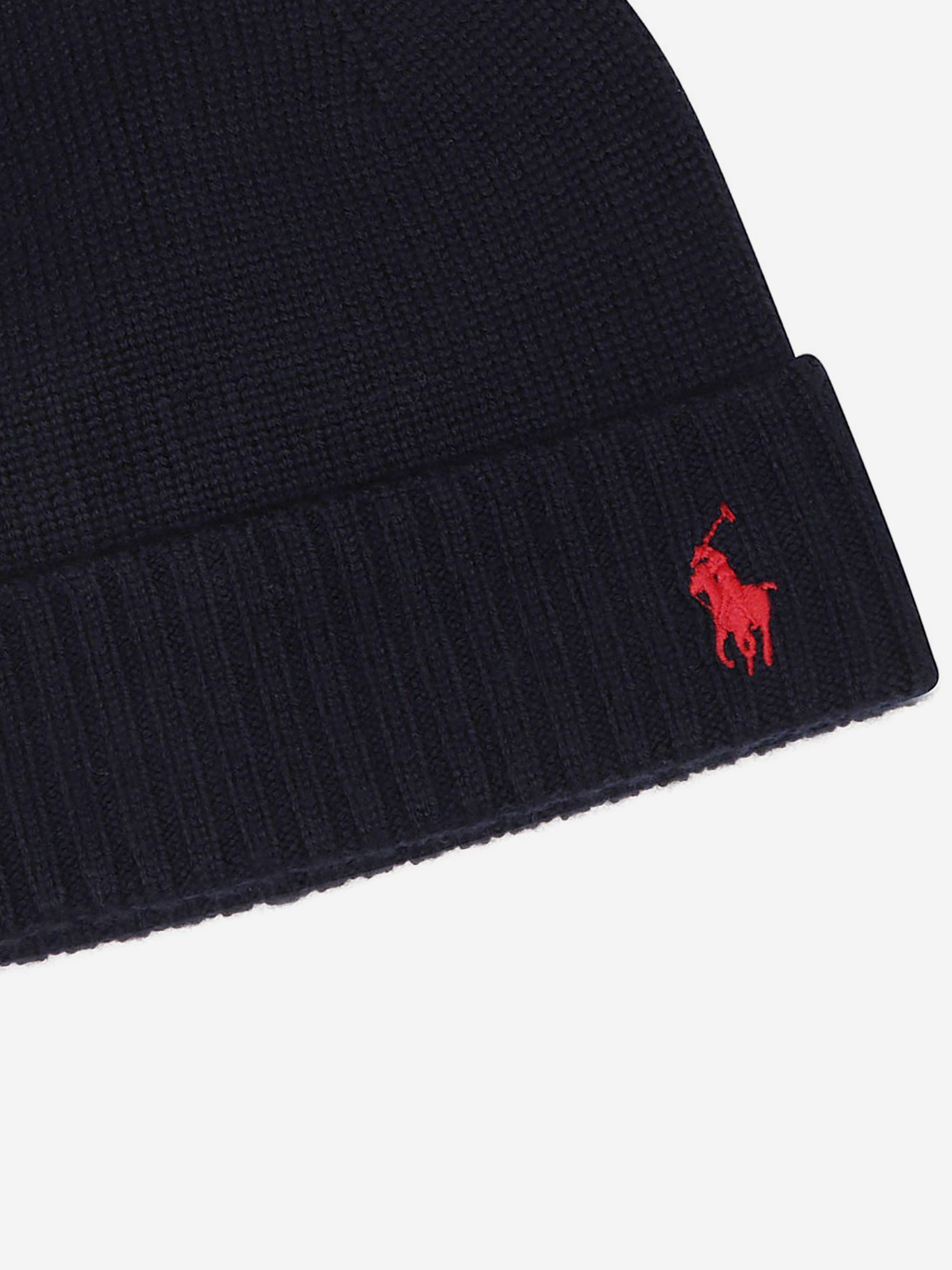 Ralph Lauren Boys Merino Wool Beanie Hat in Navy