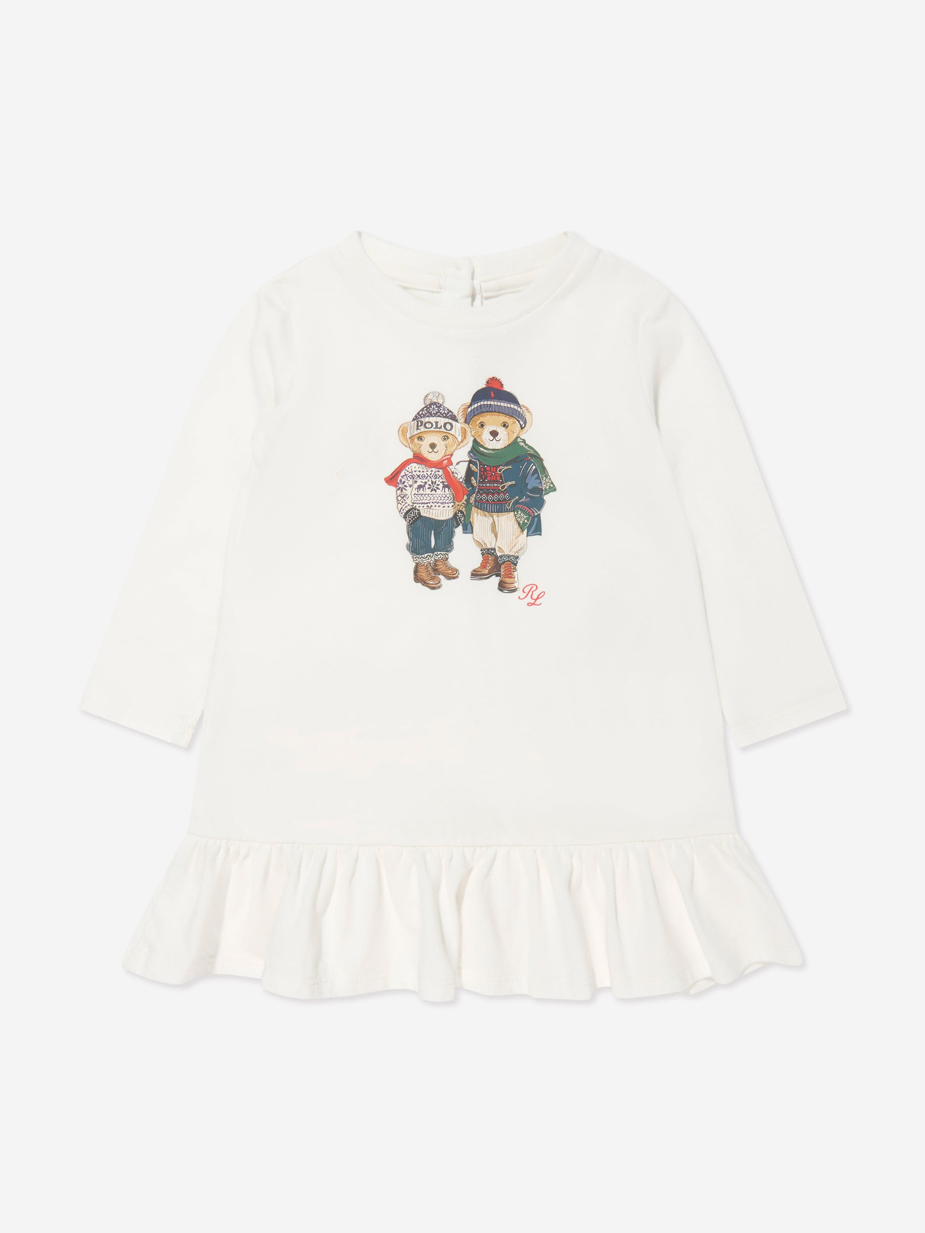 Ralph Lauren Baby Girls Bear Dress in Ivory