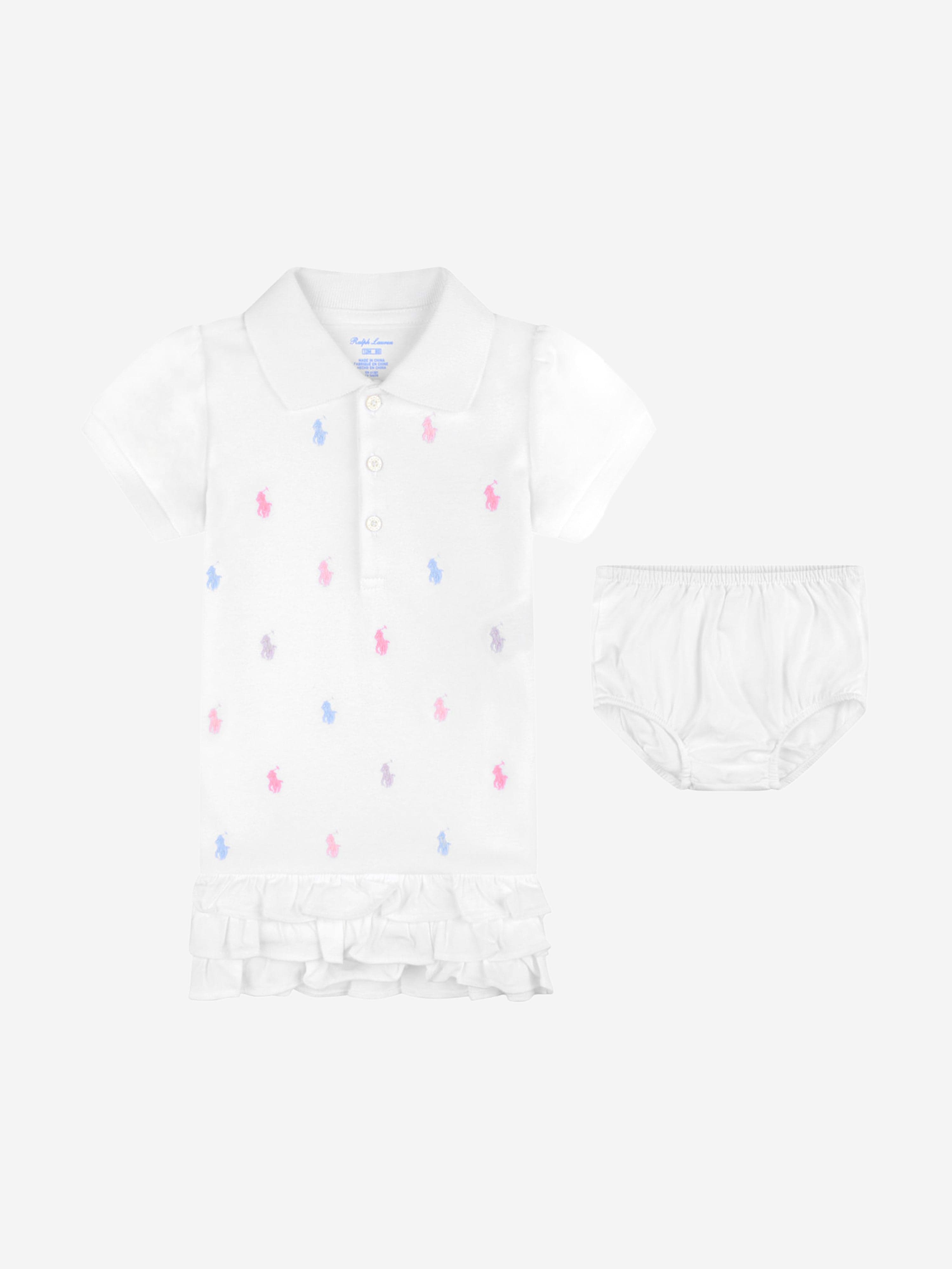 Ralph Lauren Baby Girls Schiffli Polo Dress in White