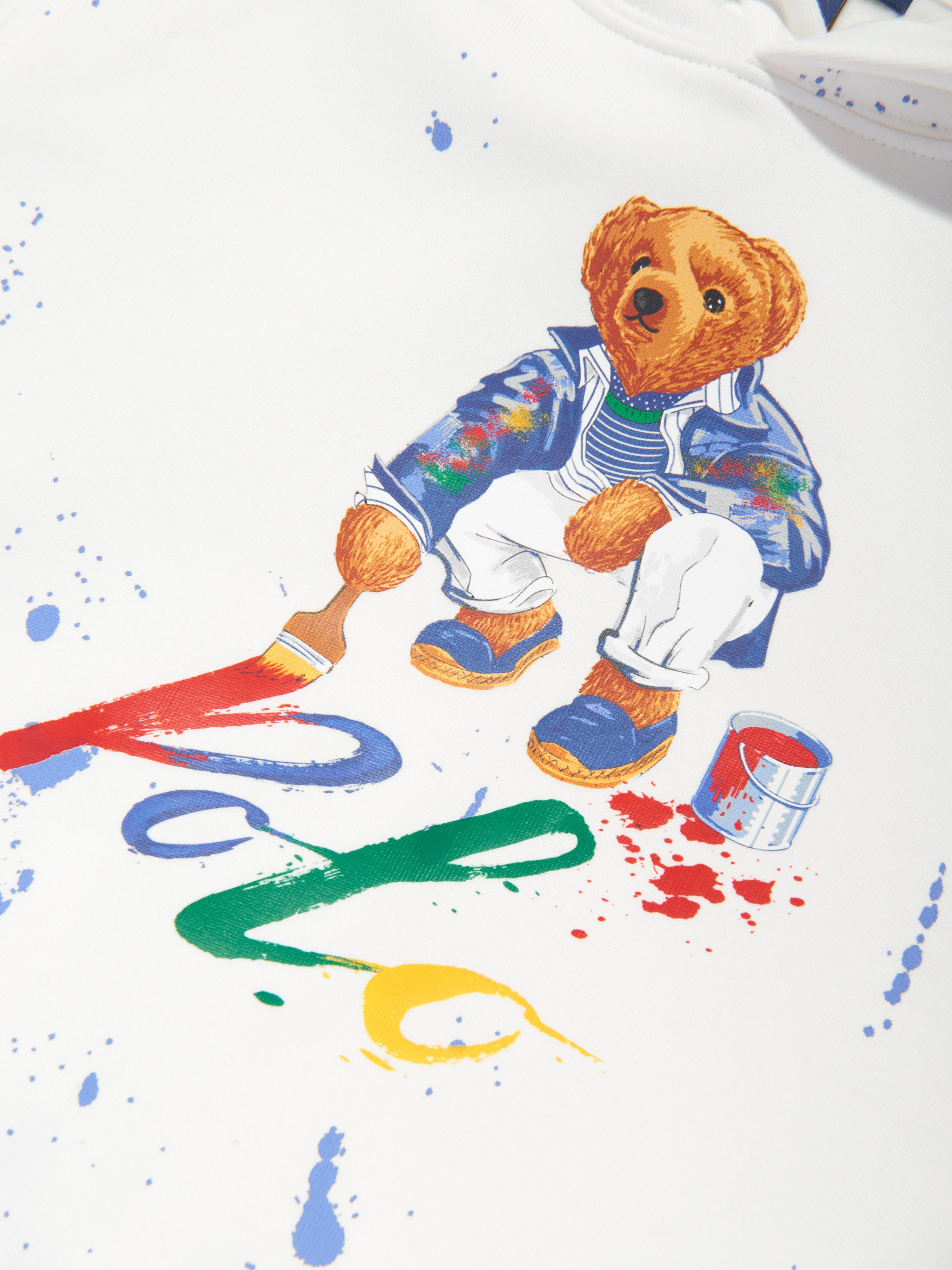 Boys Polo Bear Hoodie in White