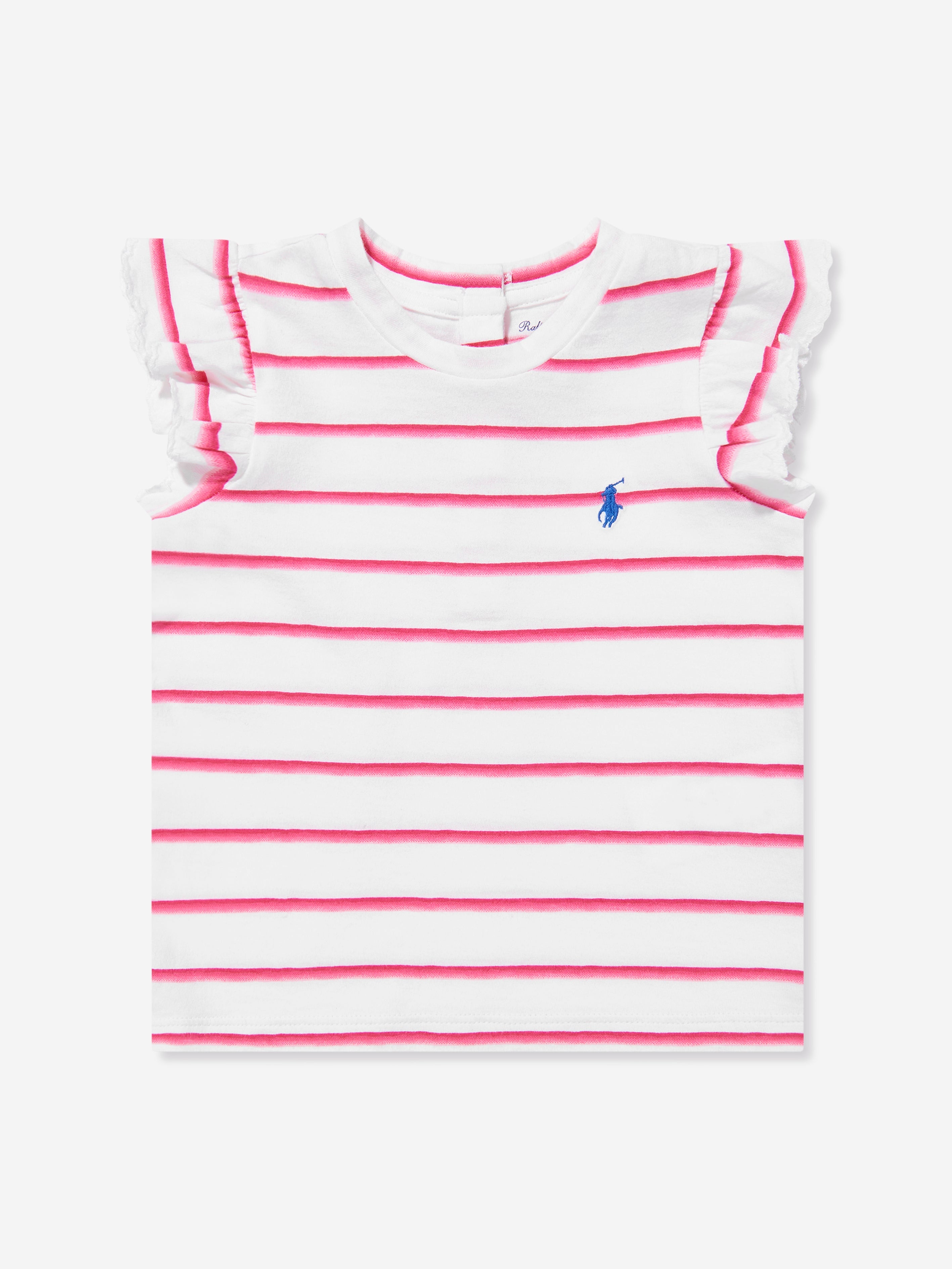 Baby Girls Striped Ruffle Sleeve T-Shirt in Pink