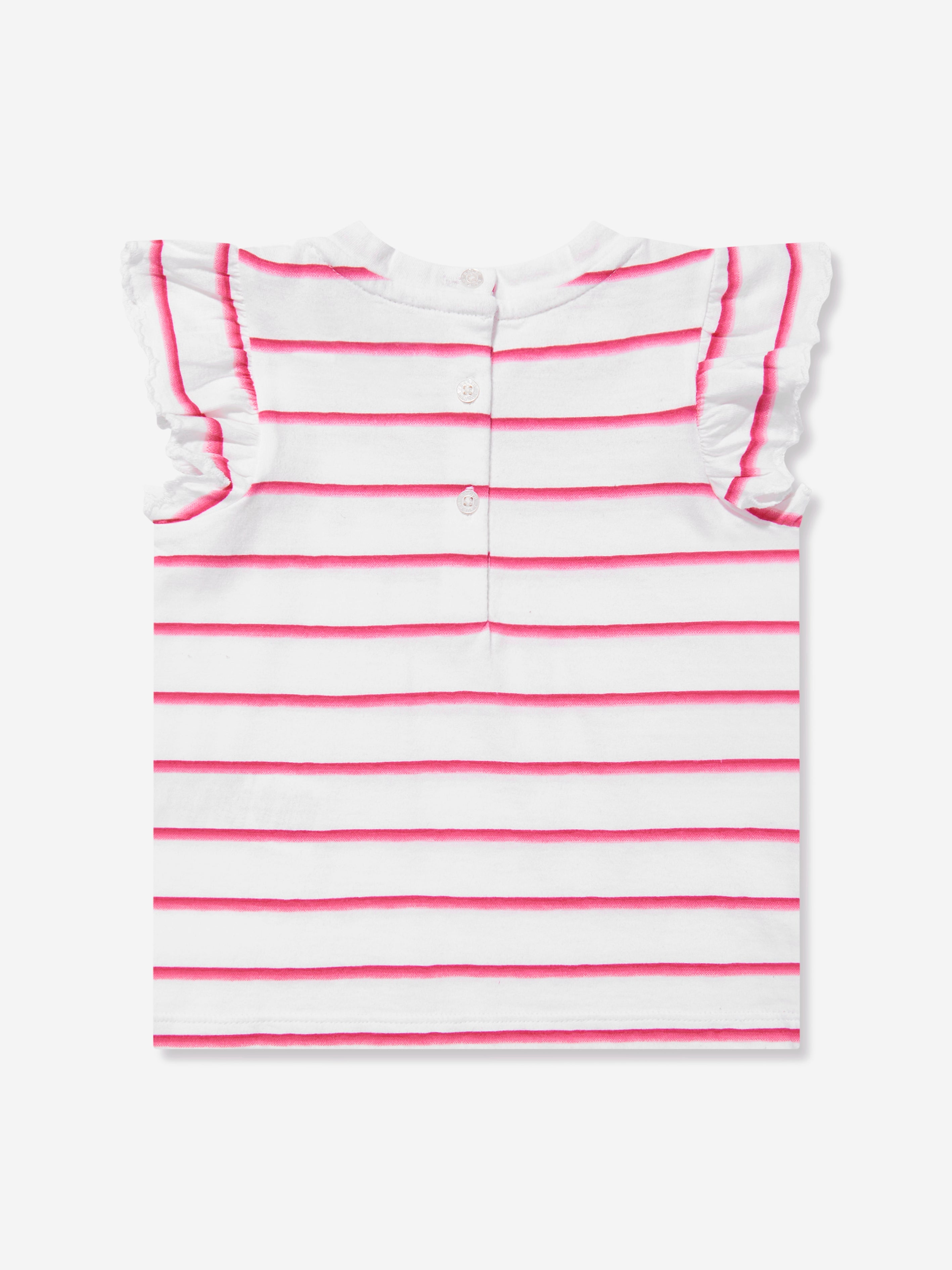 Baby Girls Striped Ruffle Sleeve T-Shirt in Pink