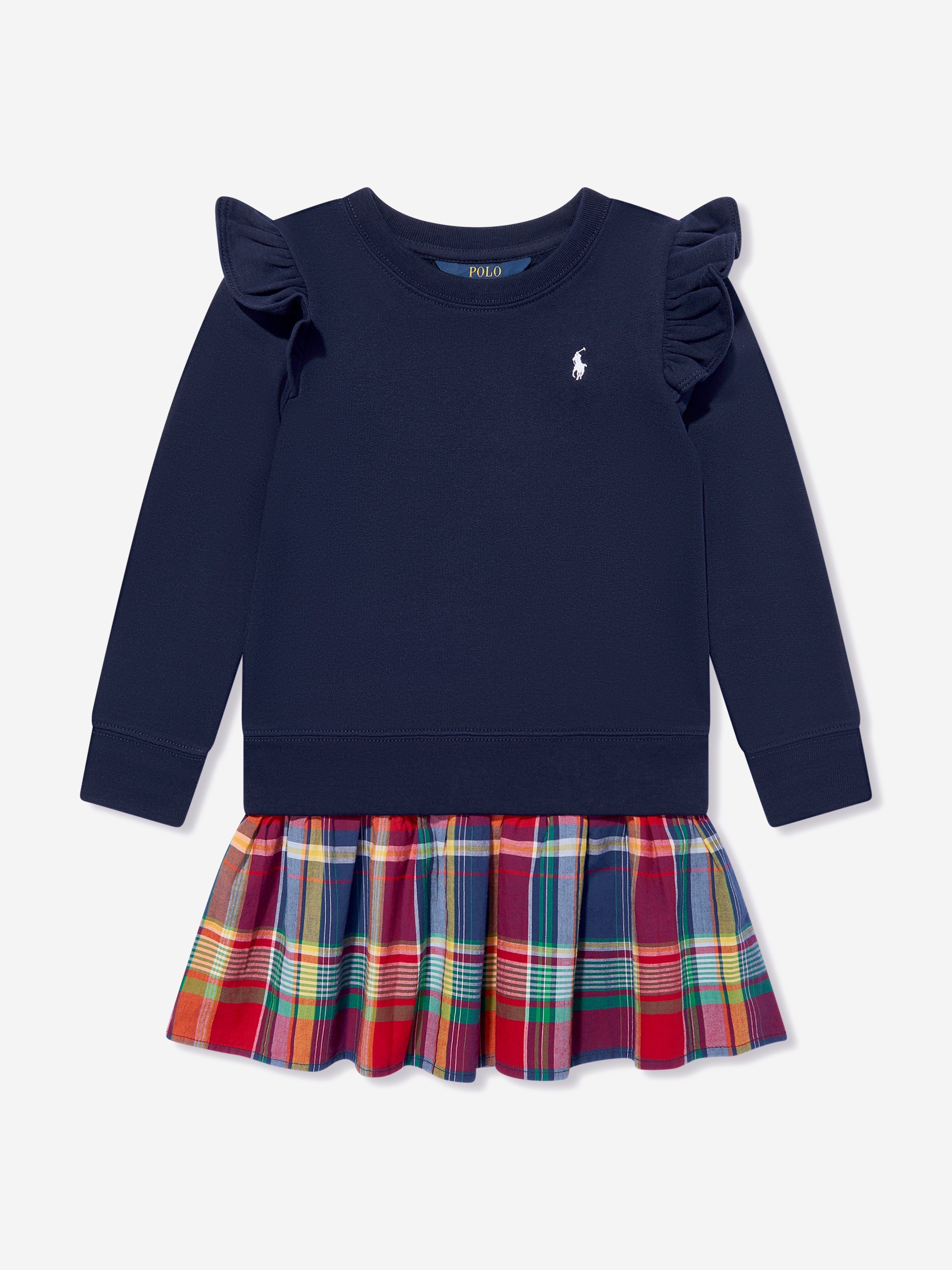 Girls Ruffle Sweater Dress in Navy