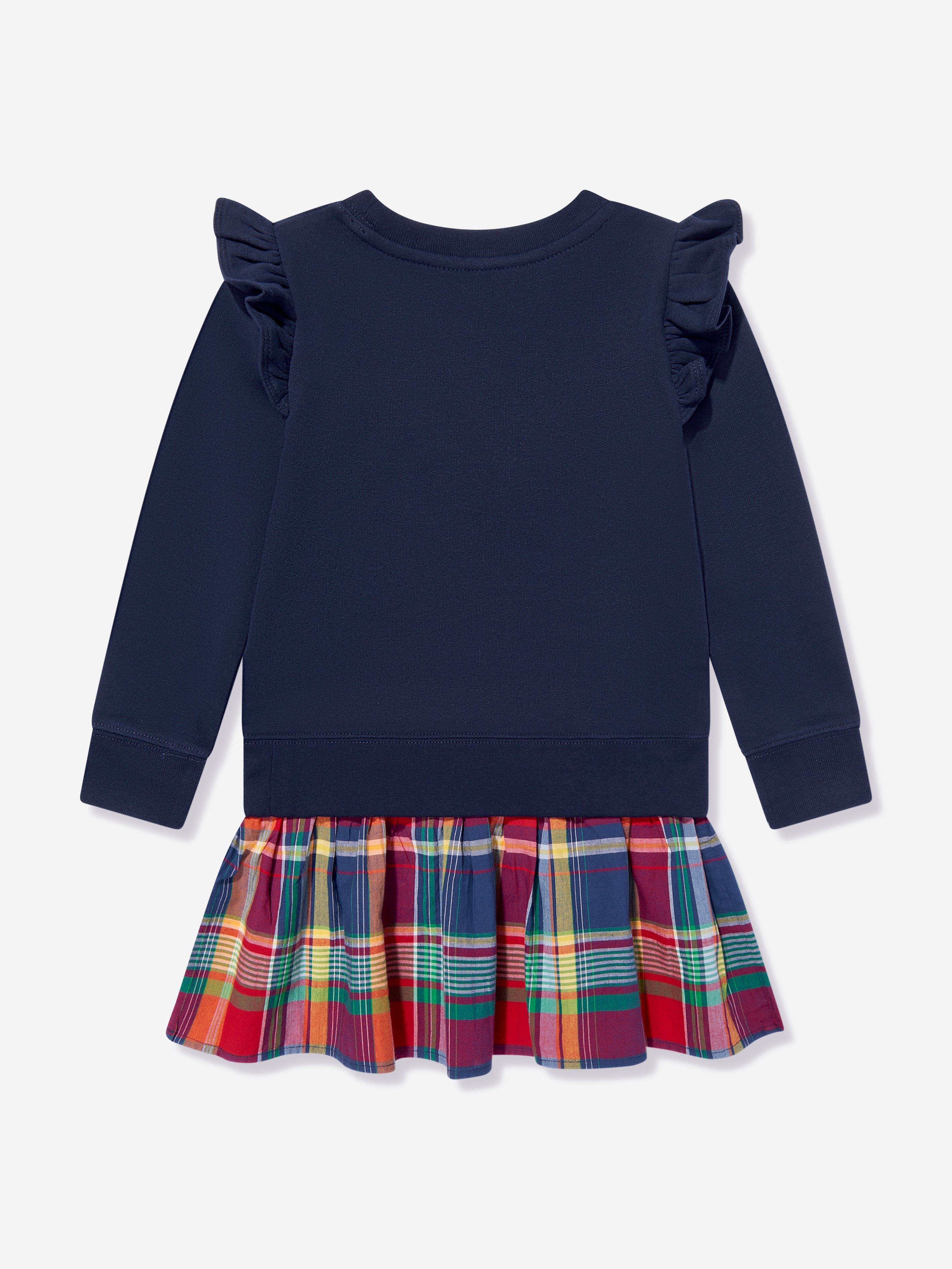 Girls Ruffle Sweater Dress in Navy