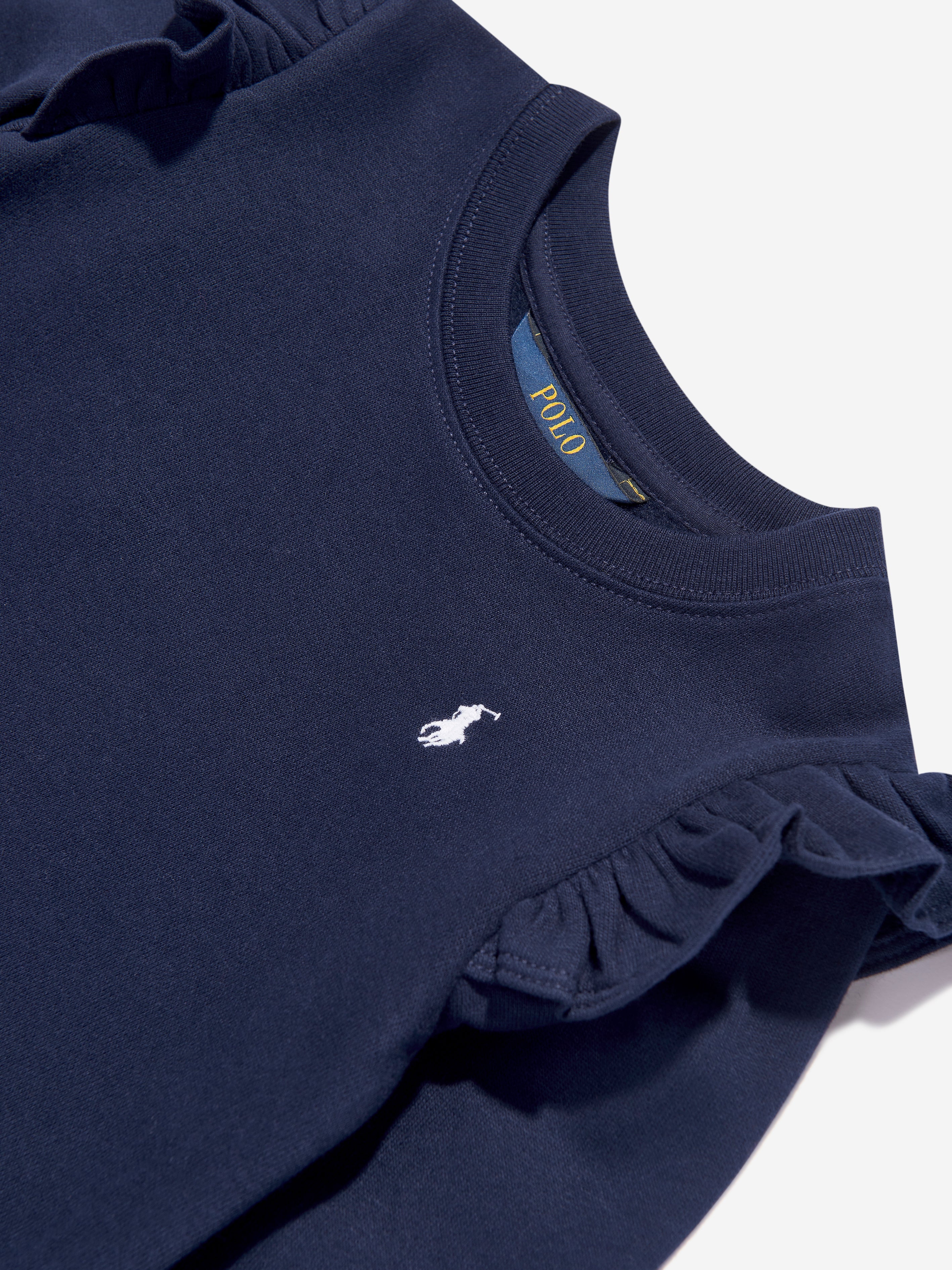 Girls Ruffle Sweater Dress in Navy