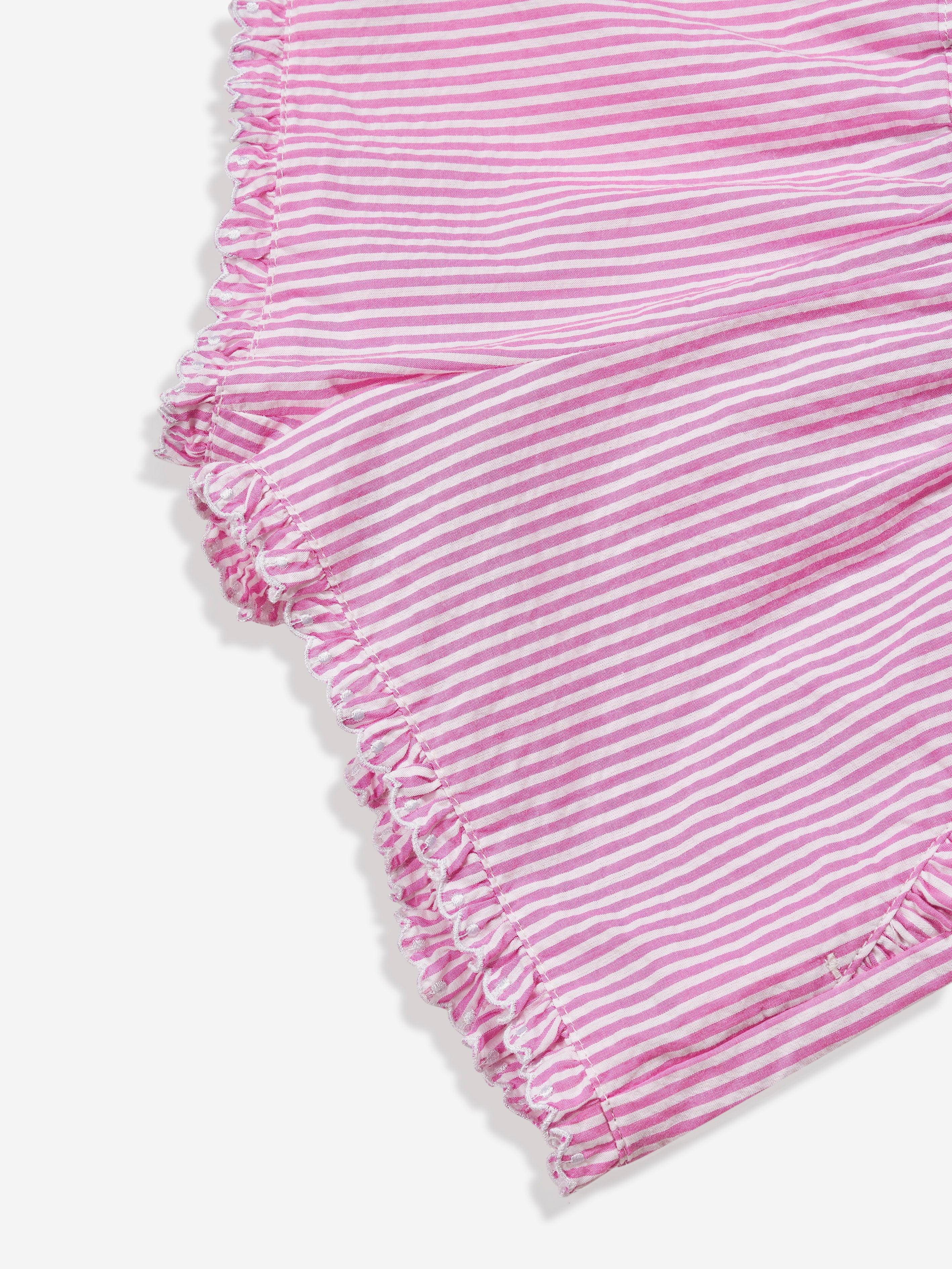 Girls Striped Ruffle Shorts in Pink