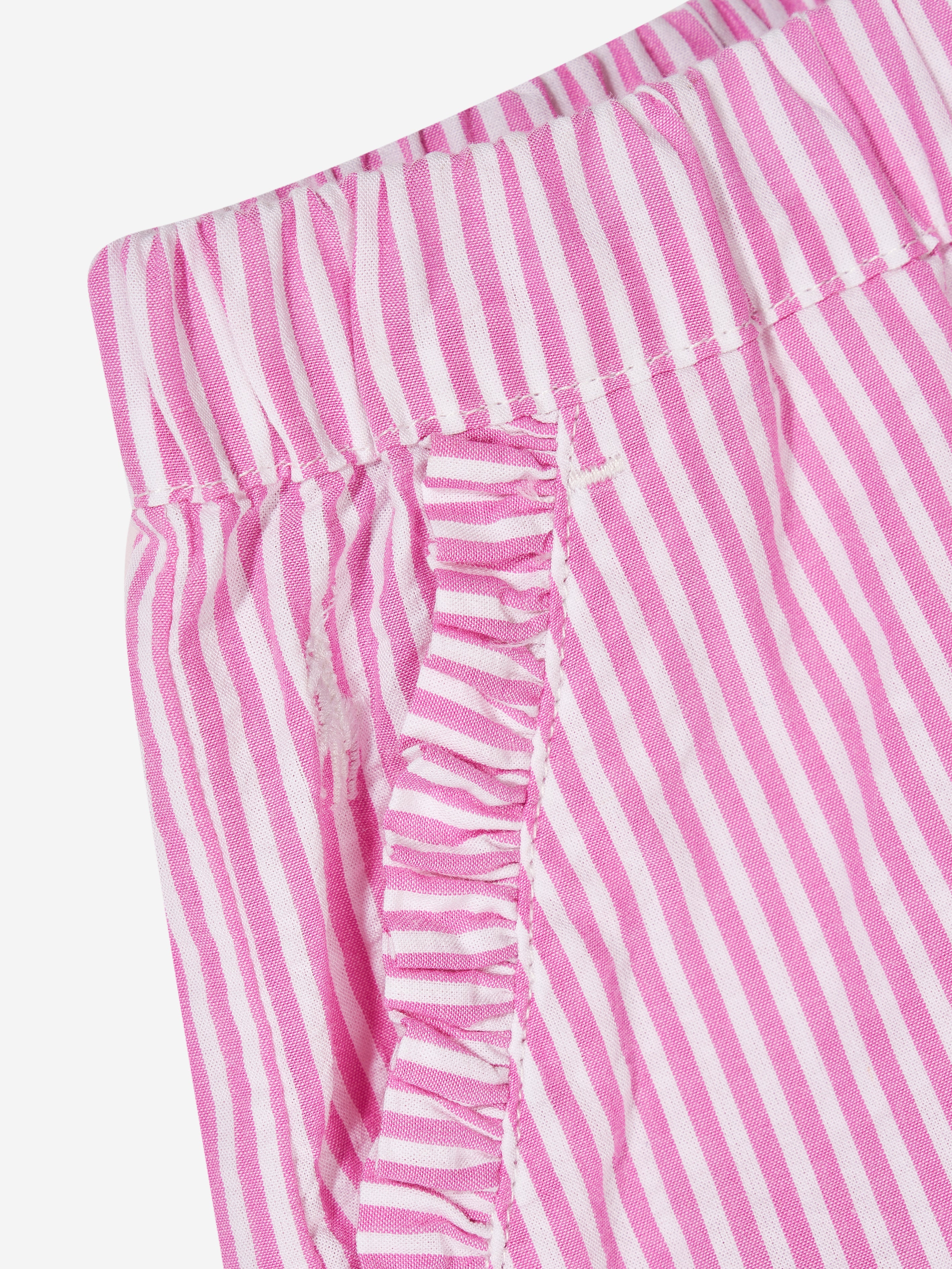 Girls Striped Ruffle Shorts in Pink