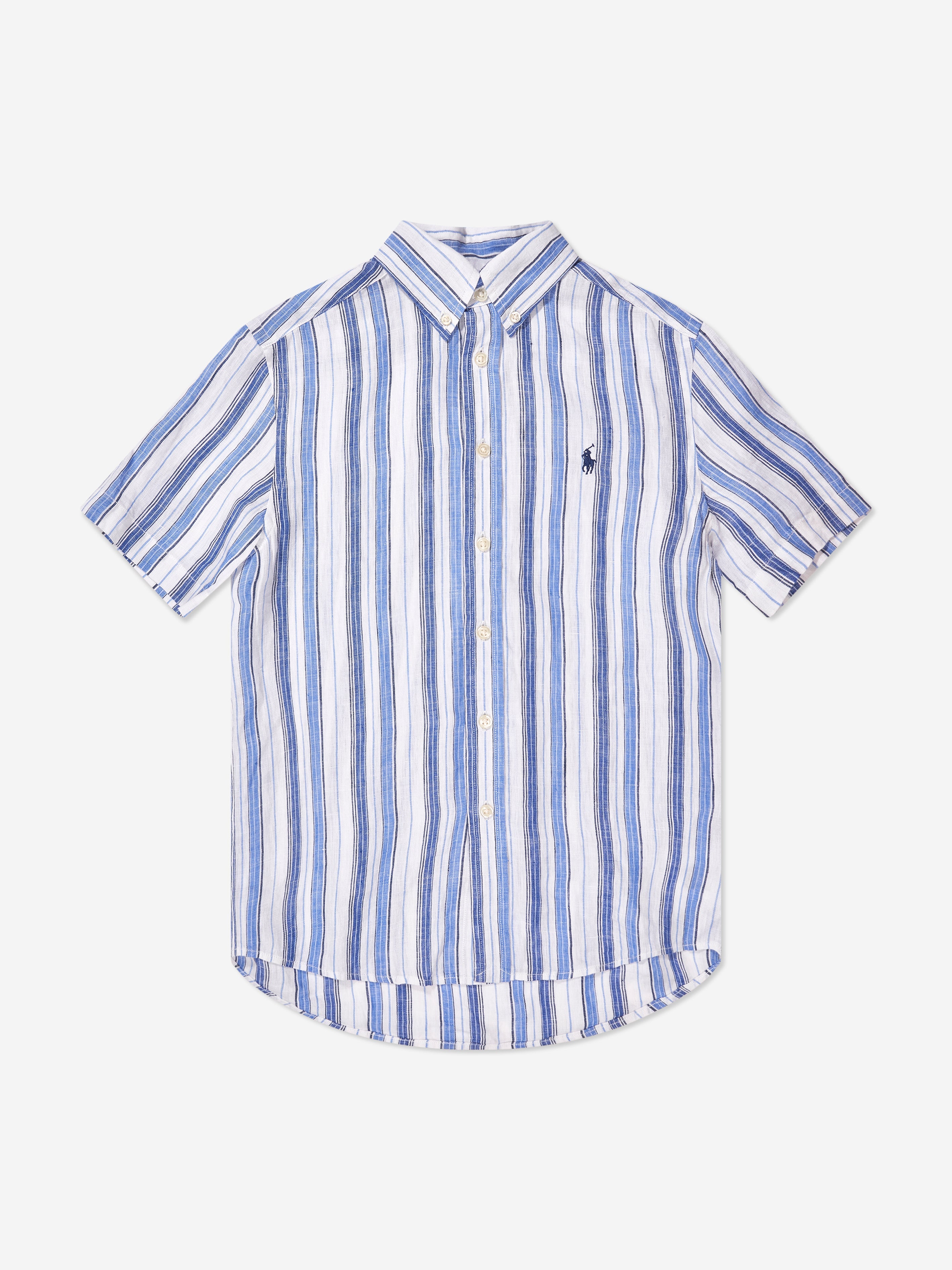 Boys Striped Short Sleeve Shirt in Blue