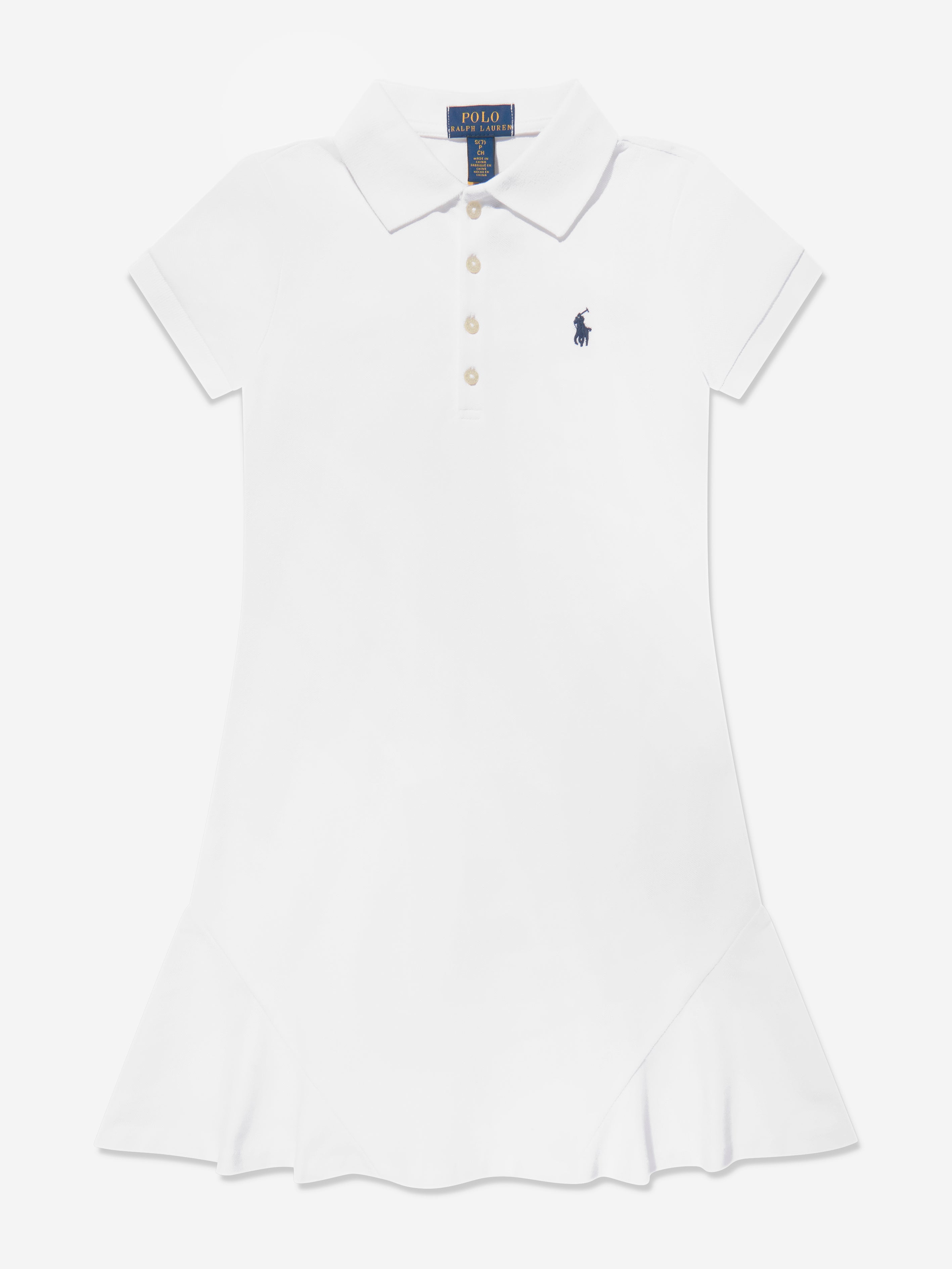 Girls Flared Polo Dress in White