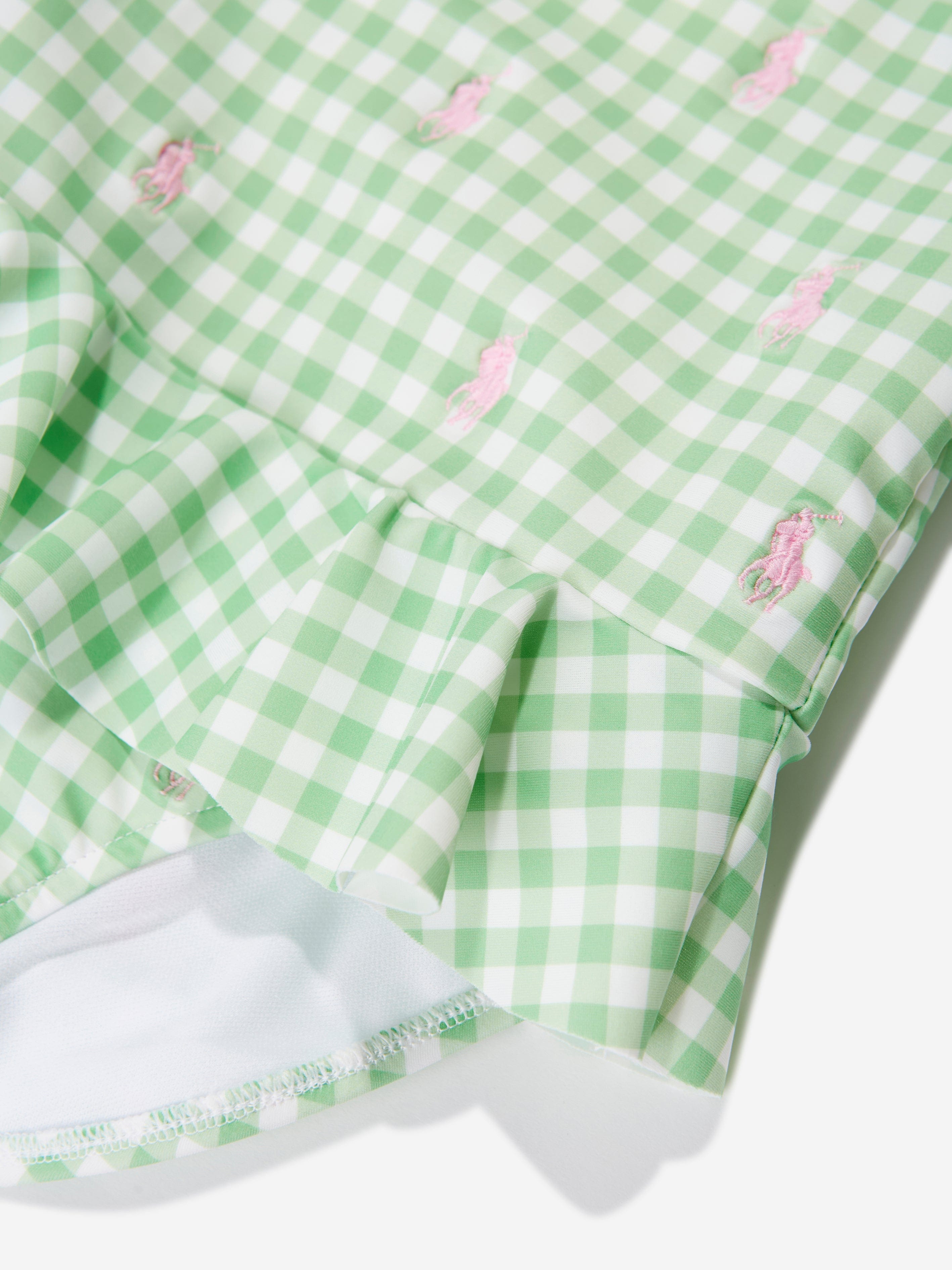 Ralph Lauren Girls Gingham Logo Swimsuit in Green