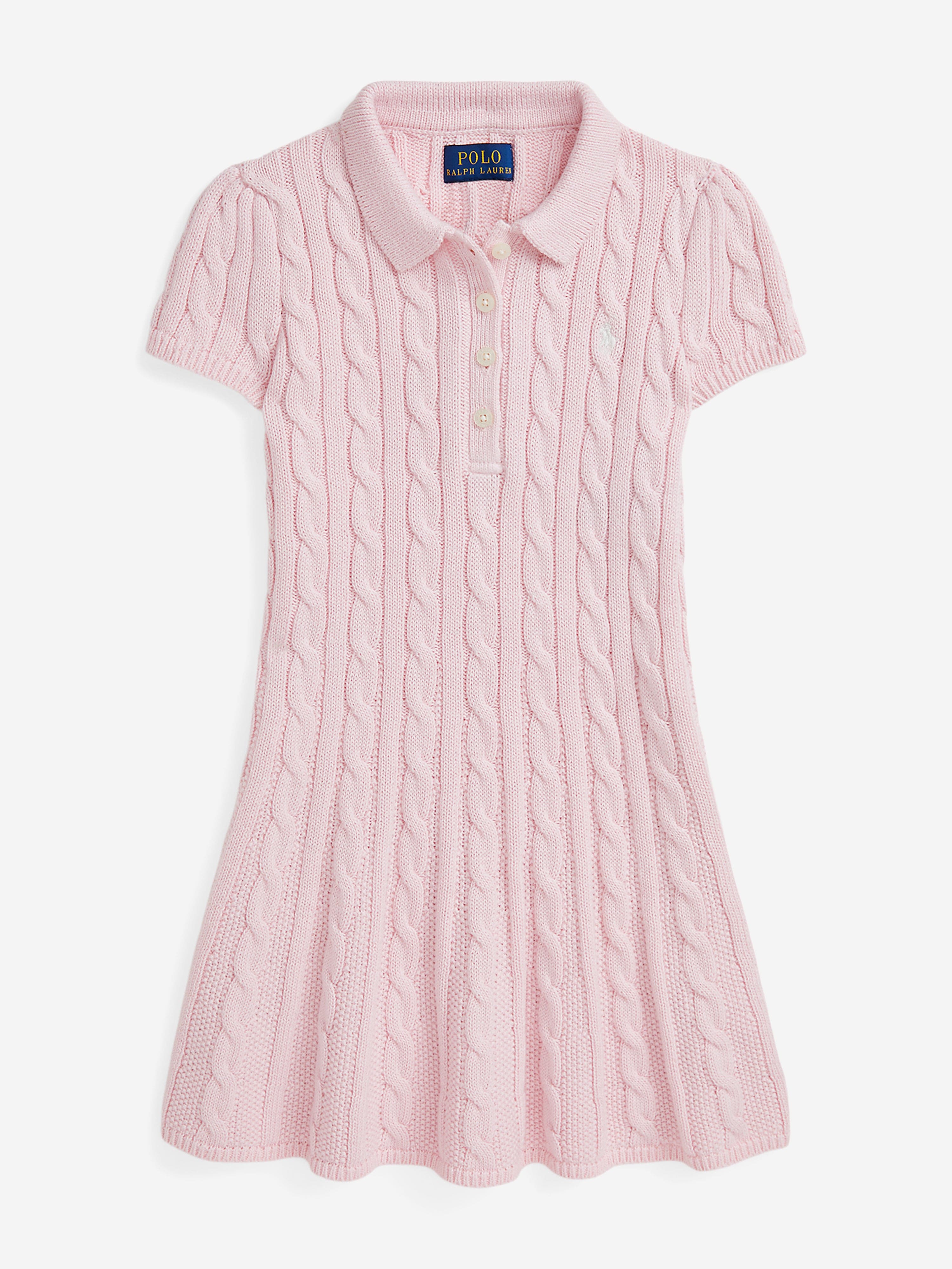 Girls Classic Cable Knit Dress in Pink