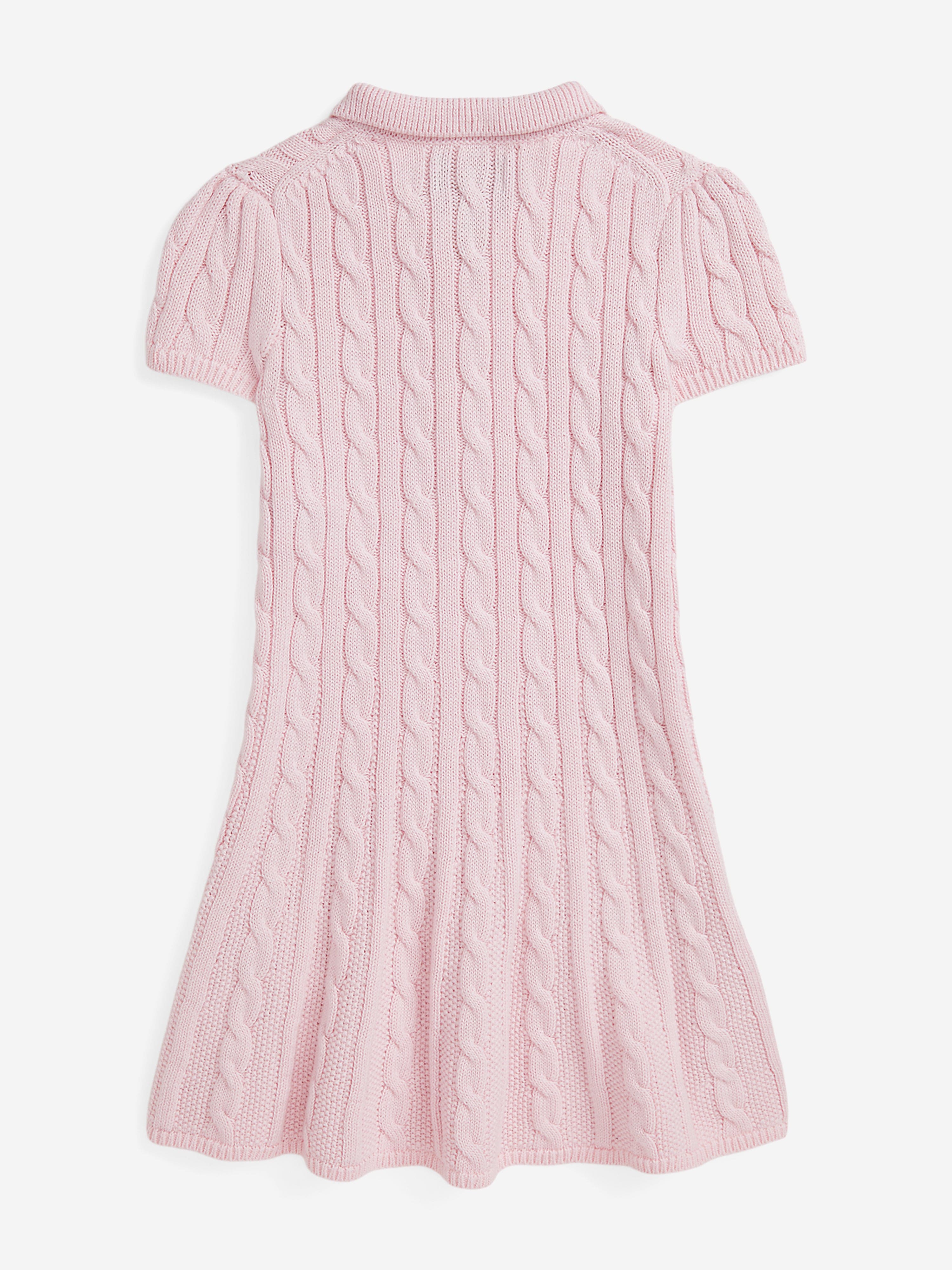 Girls Classic Cable Knit Dress in Pink