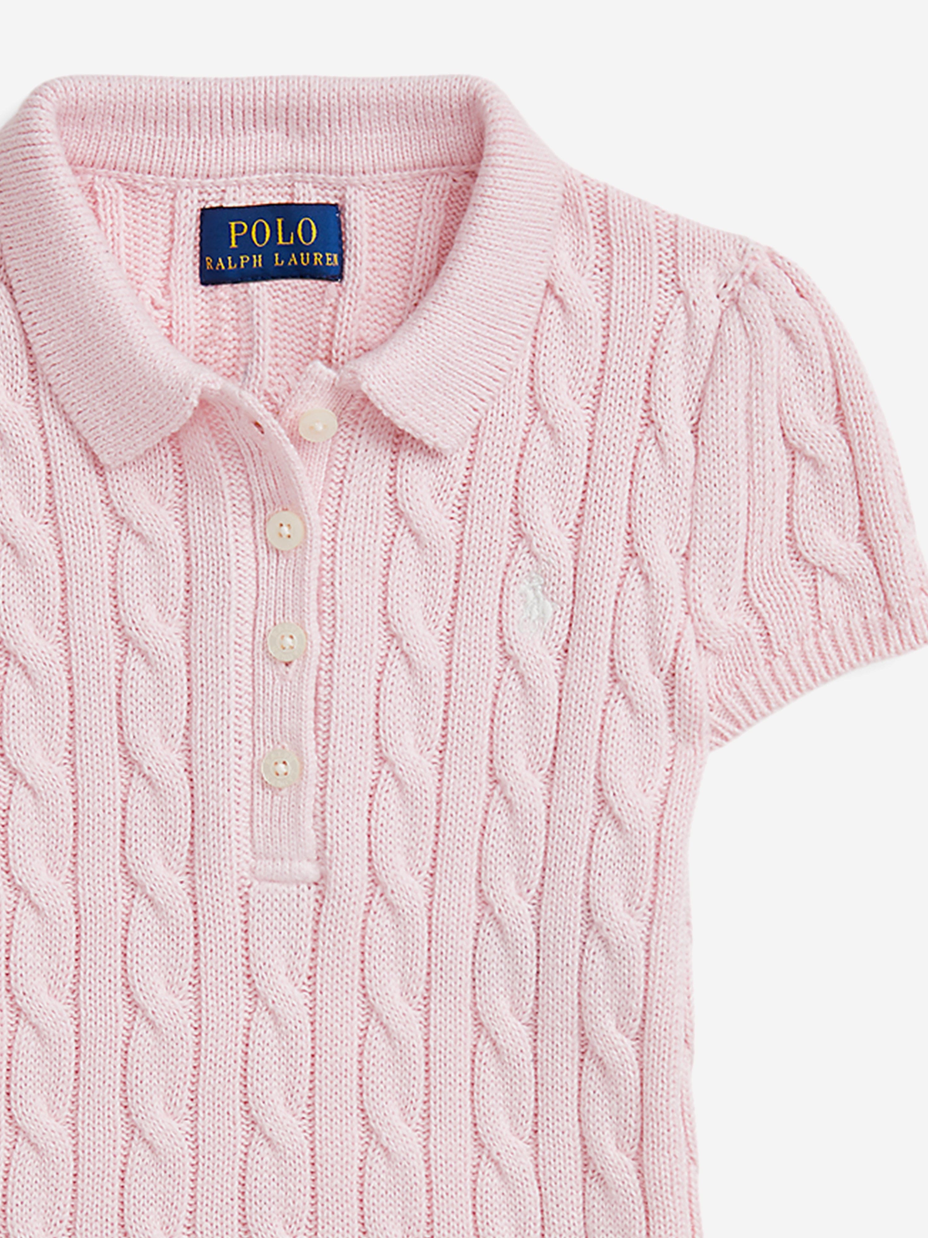 Girls Classic Cable Knit Dress in Pink