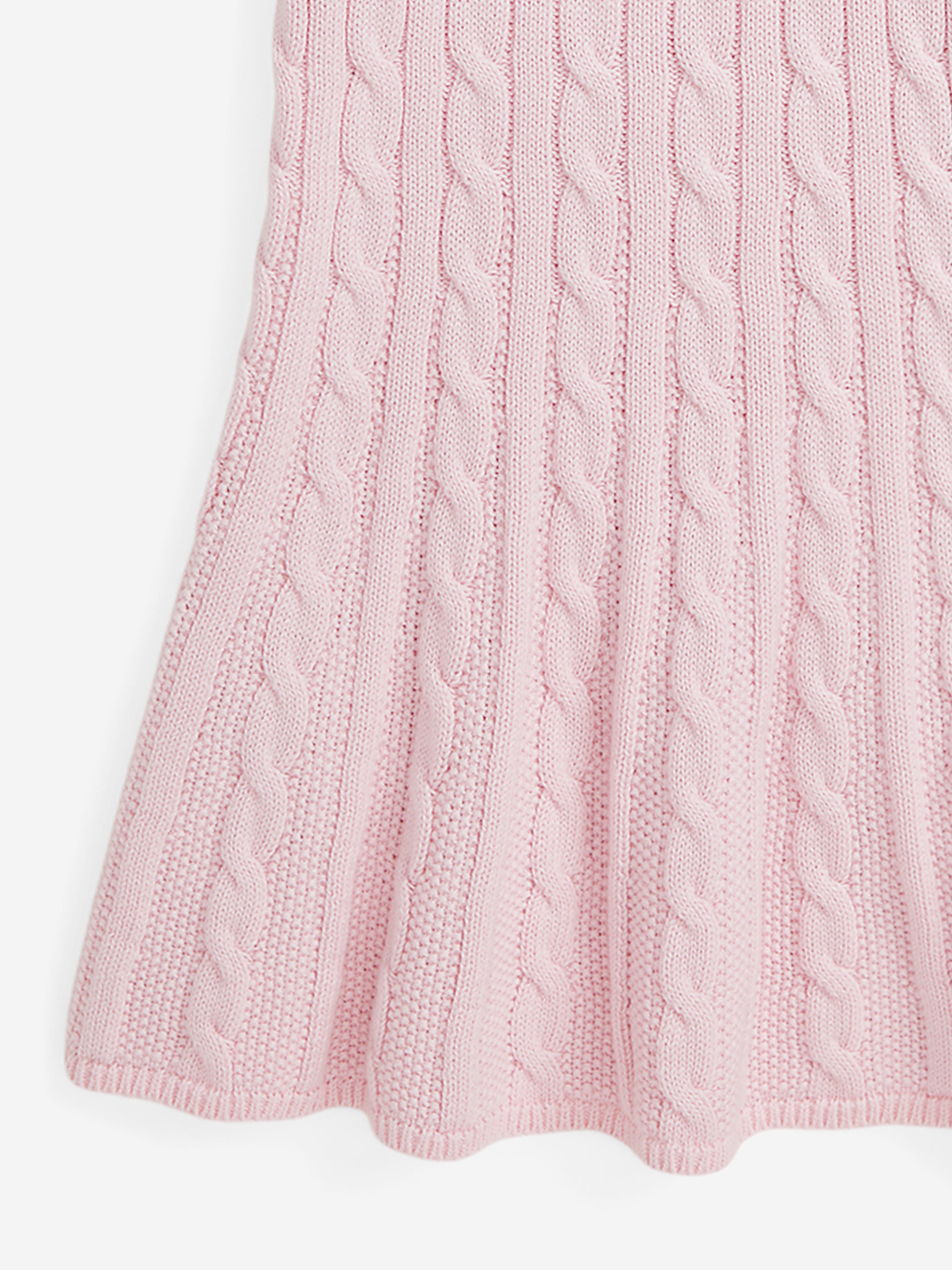 Girls Classic Cable Knit Dress in Pink
