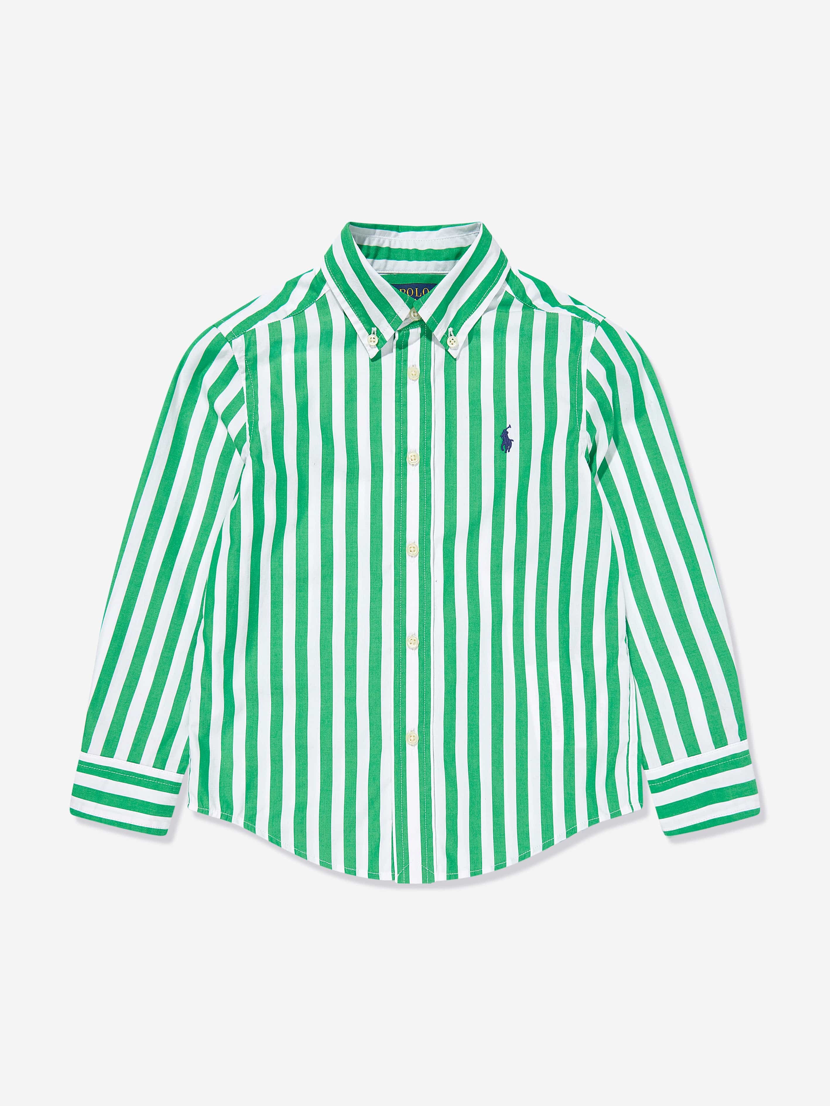 Boys Striped Logo Shirt in Green