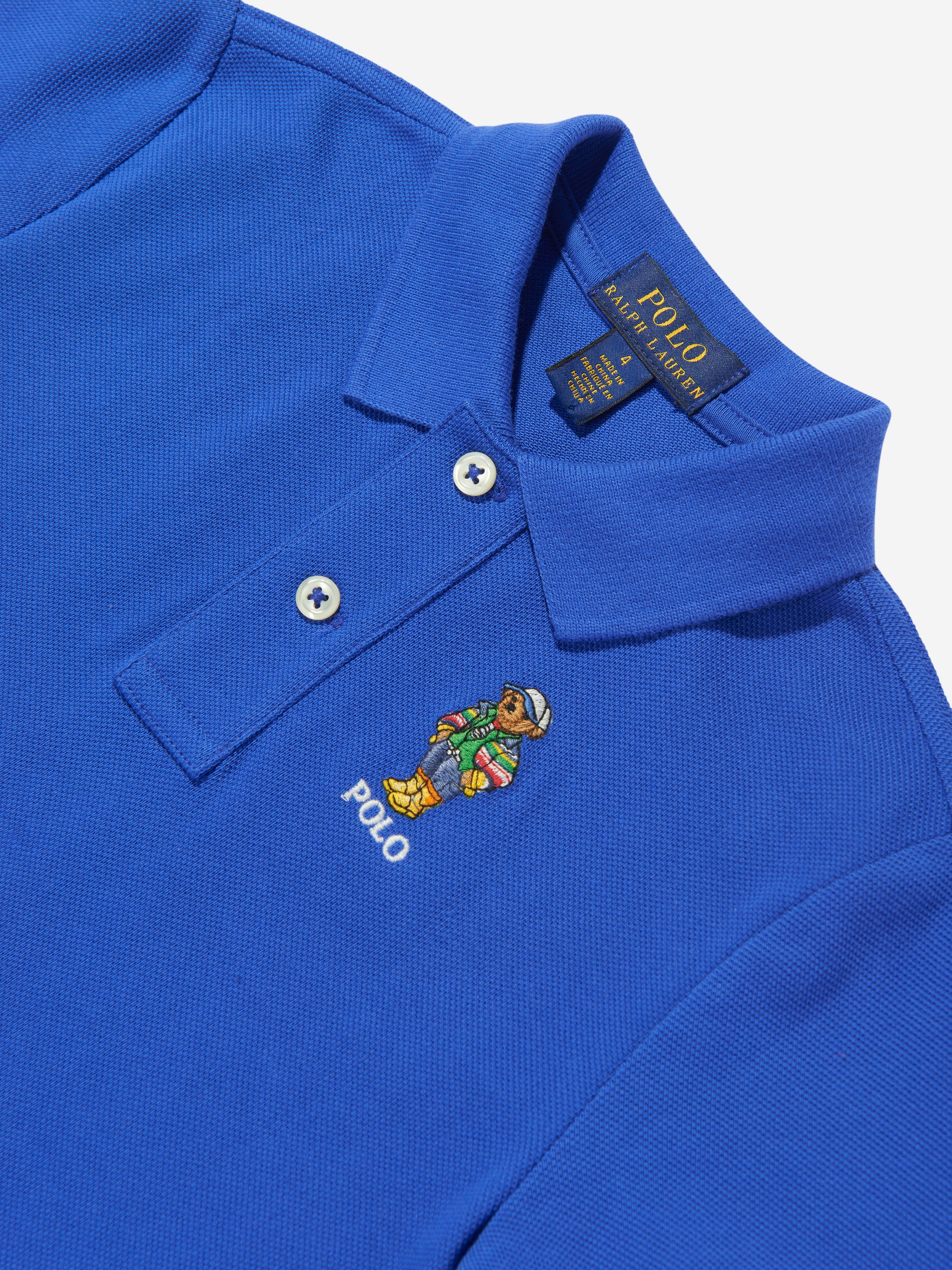 Boys Bear Polo Shirt in Blue