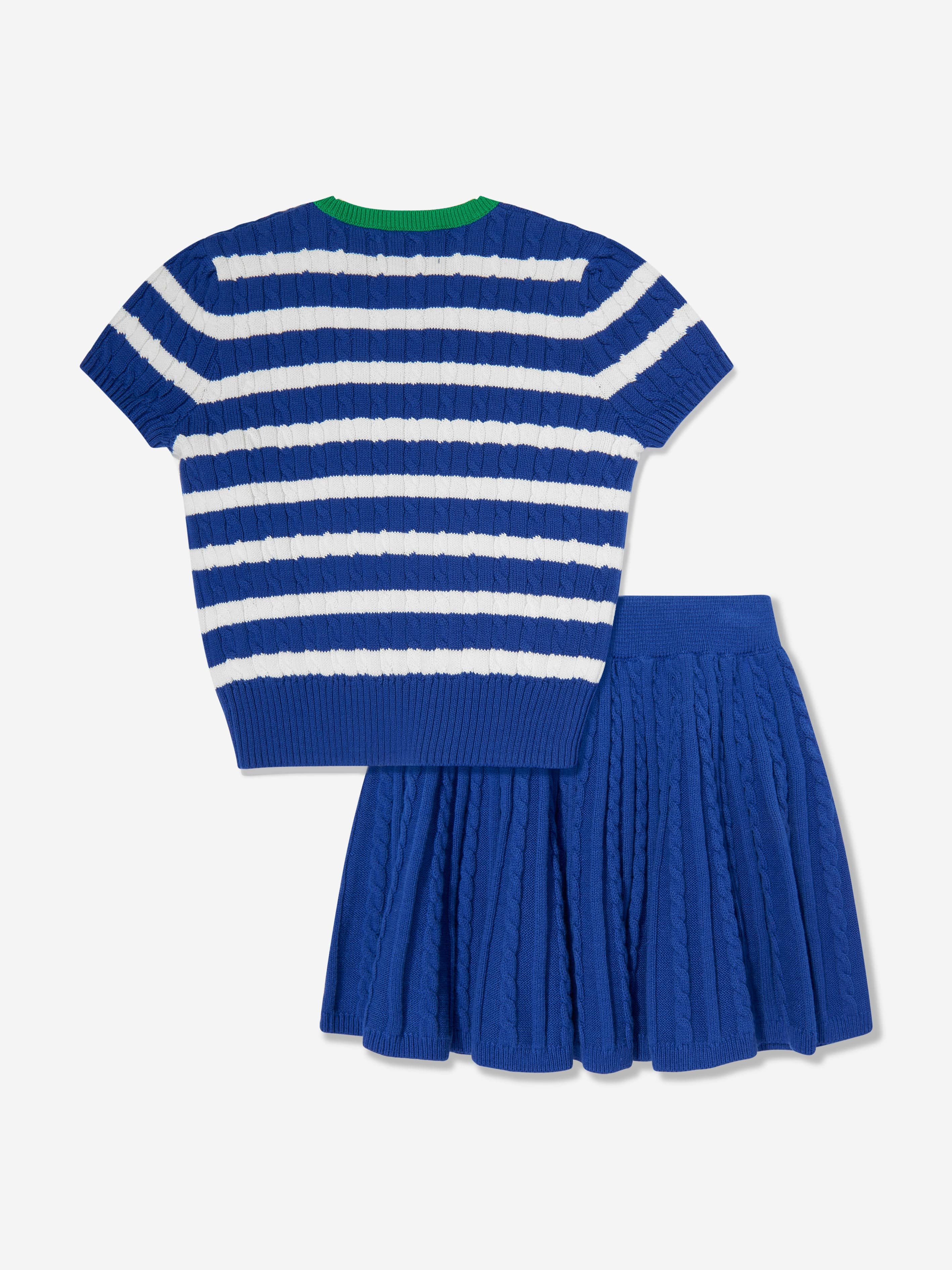Girls Striped Cable Knit Top and Skirt Set in Blue